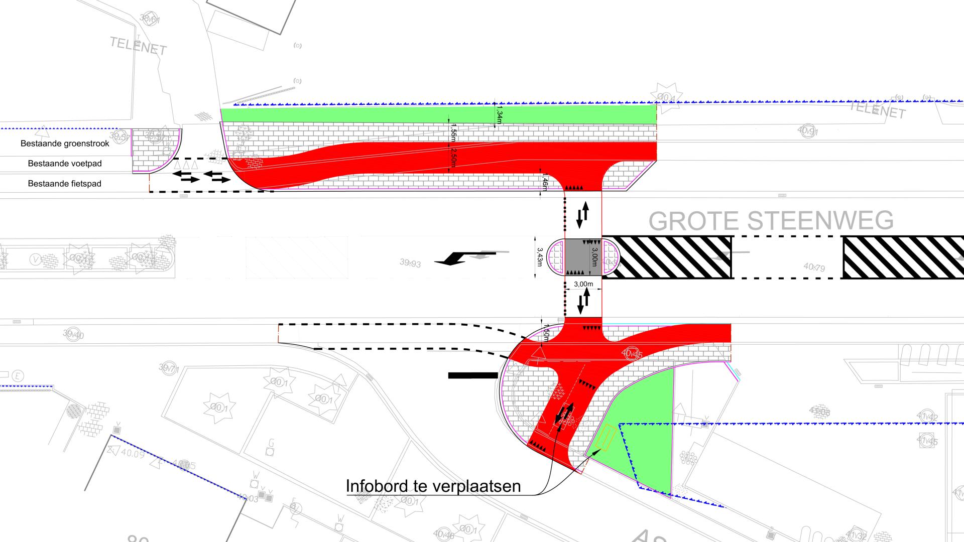 Ontwerp fietsoversteken op de Grote Steenweg met Asbroekstraat