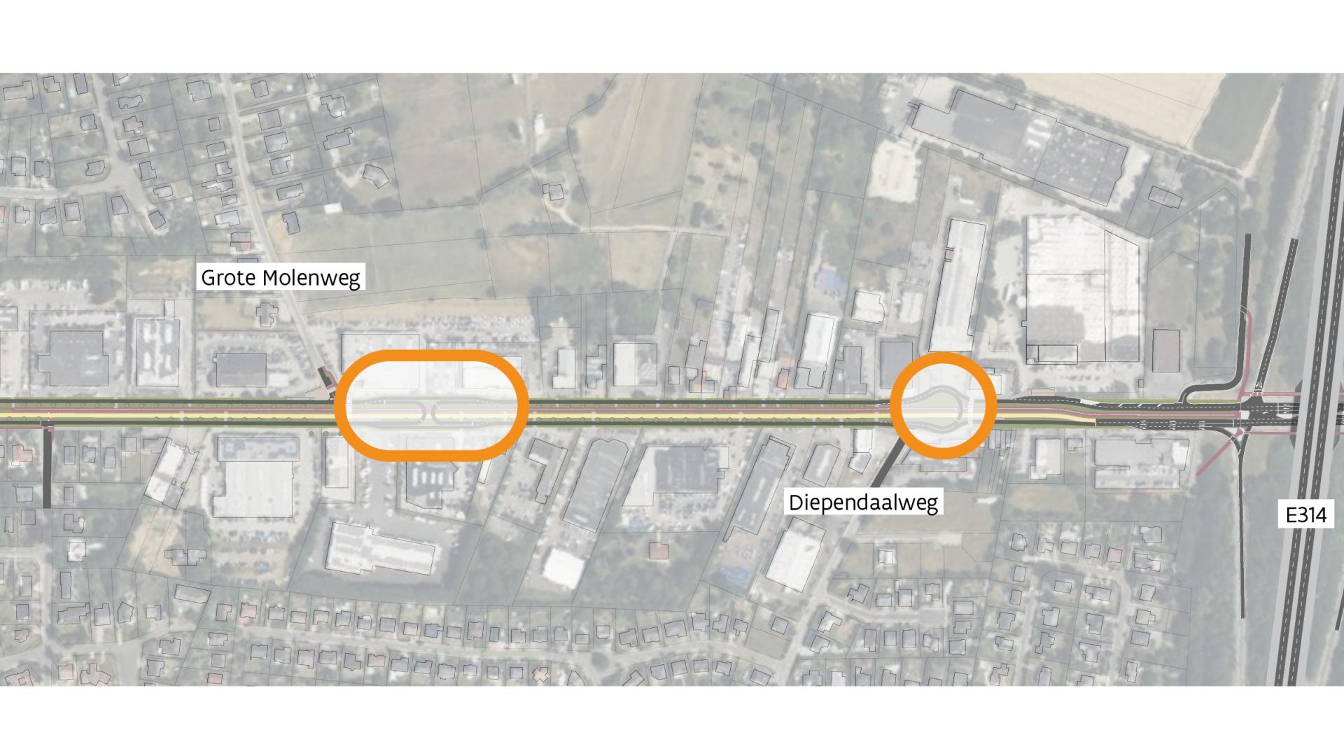Niet-overrijdbare middenstrook en 3 keerlussen