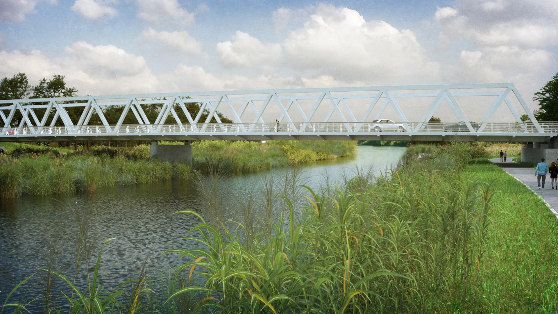 Toekomstbeeld van de nieuwe brug over de Durme