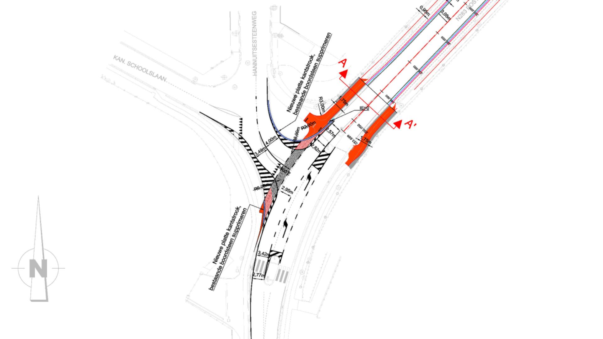 Ontwerp kruispunt Hannuitsesteenweg/Postlaan Landen 