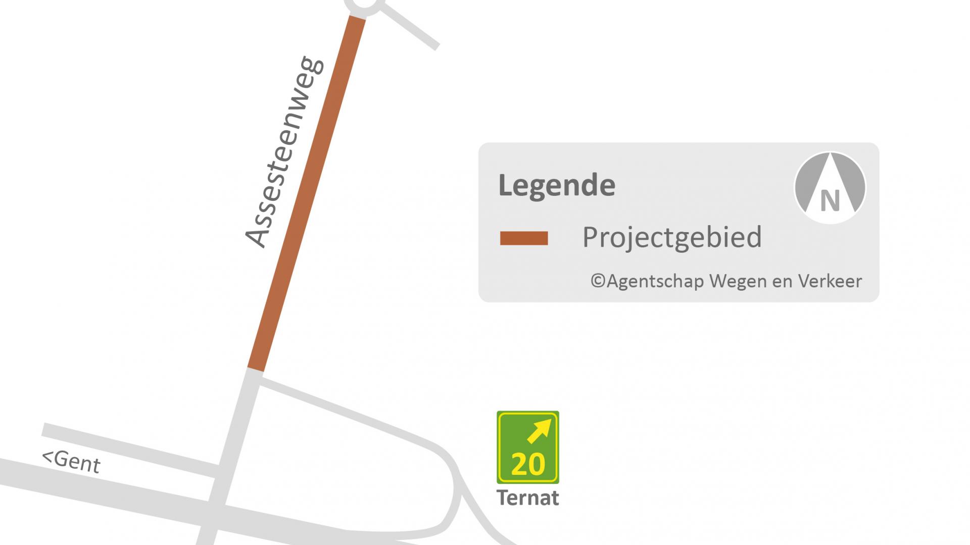 Projectzone nieuwe busbaan Assesteenweg Ternat