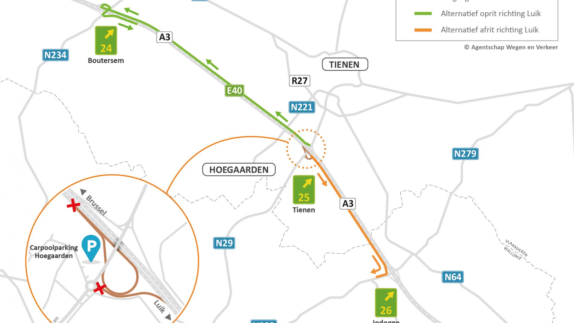 Omleidingen in kaart tijdens de asfalteringswerken aan het complex Tienen op de E40
