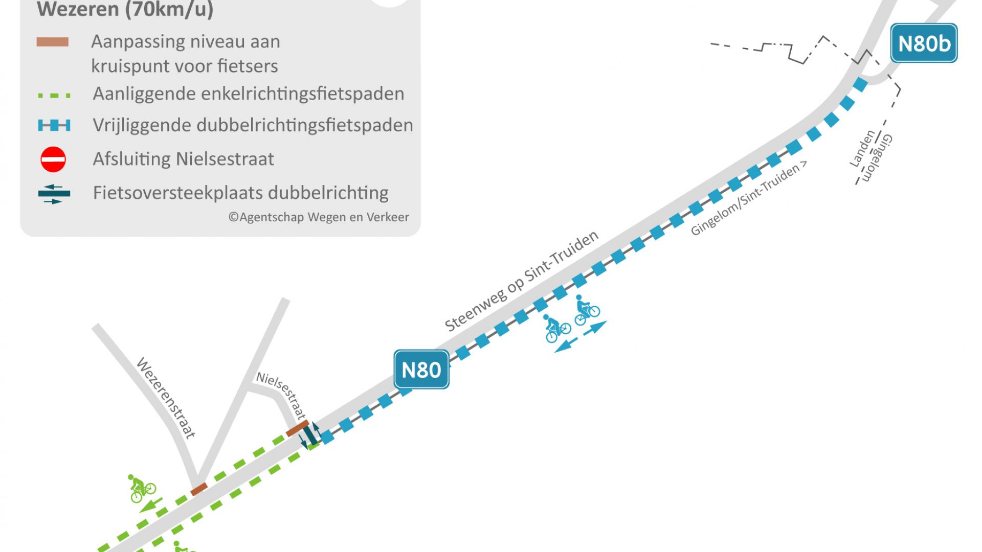 Ontwerp Steenweg op Sint-Truiden buiten de bebouwde kom van Wezeren