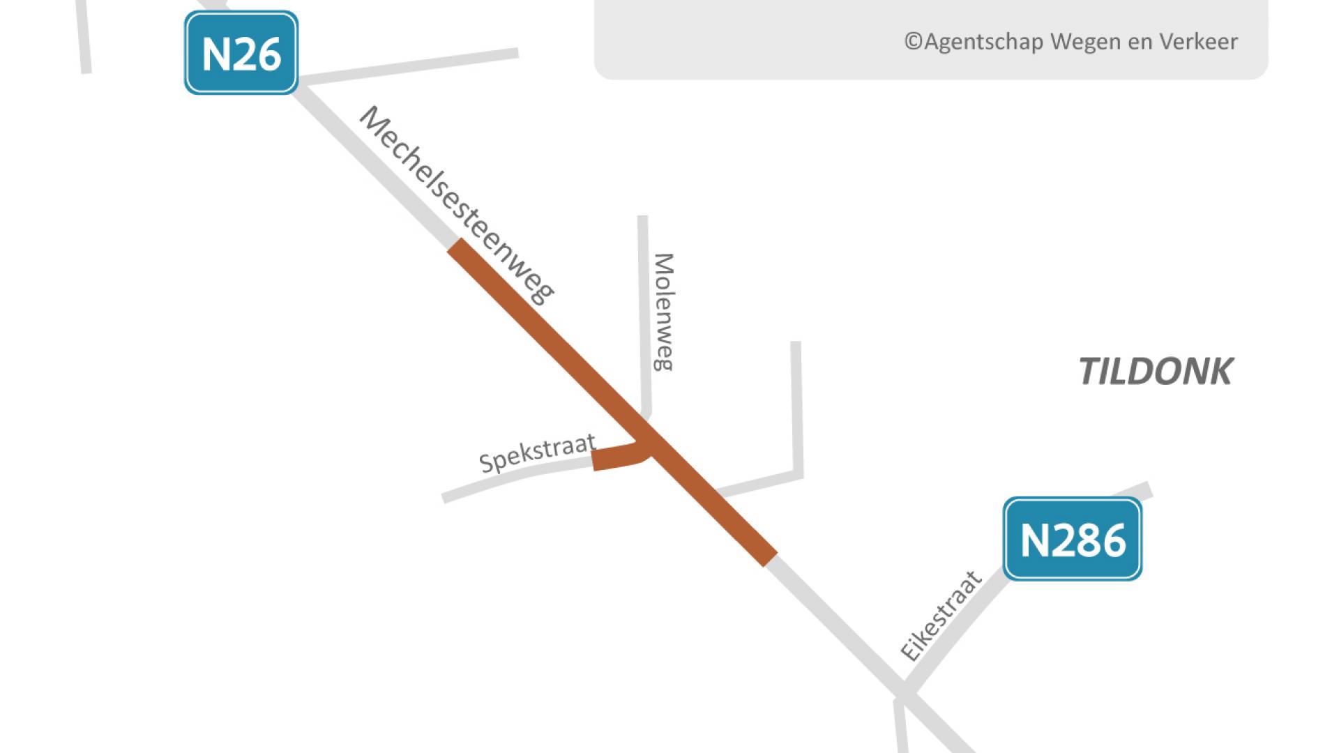 Locatie van herinrichting van Mechelsesteenweg en het kruispunt met de Molenweg in Herent