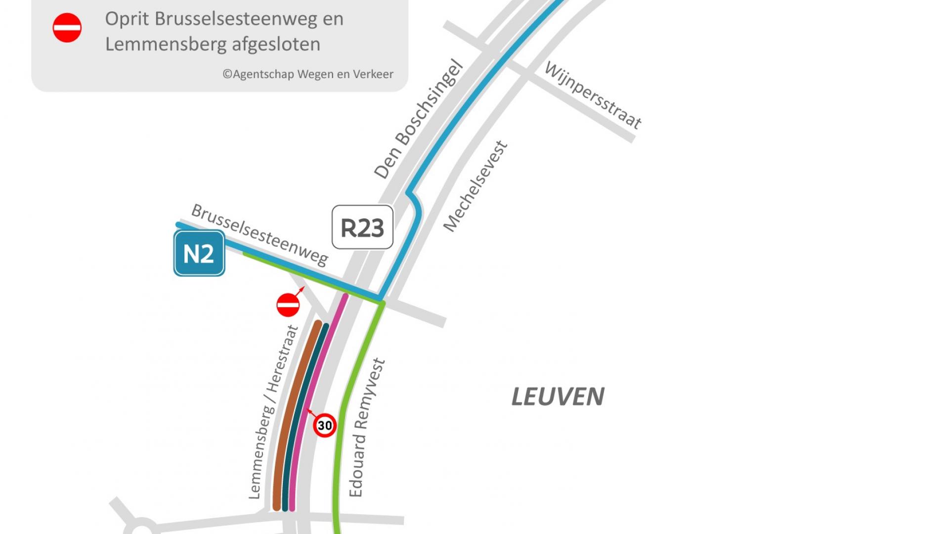Omleiding voor fietsers, openbaar vervoer en gemotoriseerd verkeer tijdens de derde fase van de werken aan de oprit Brusselsesteenweg naar de Rennessingel