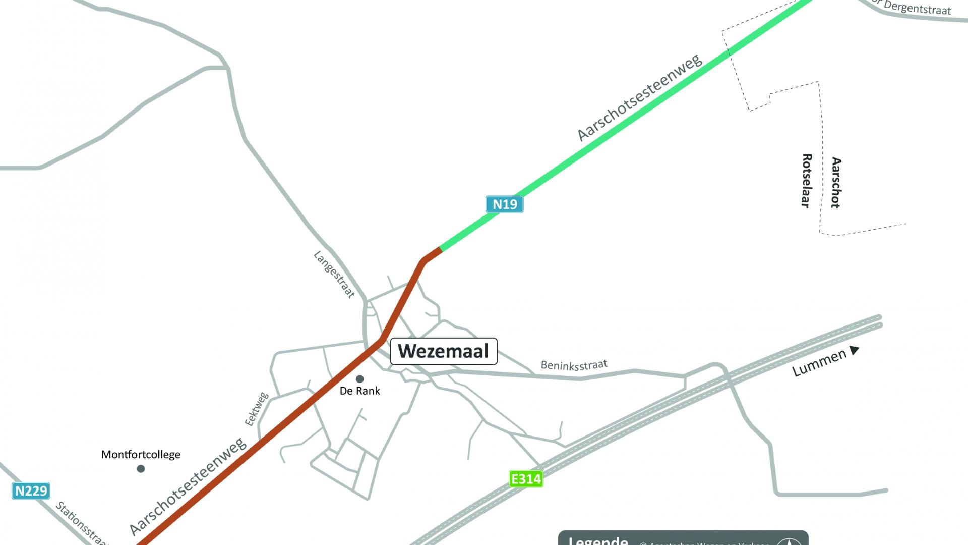 Overzicht projectzones Aarschotsesteenweg: van in Wezemaal (Rotselaar) tot en met het kruispunt aan de Pastoor Dergentstraat (Aarschot)