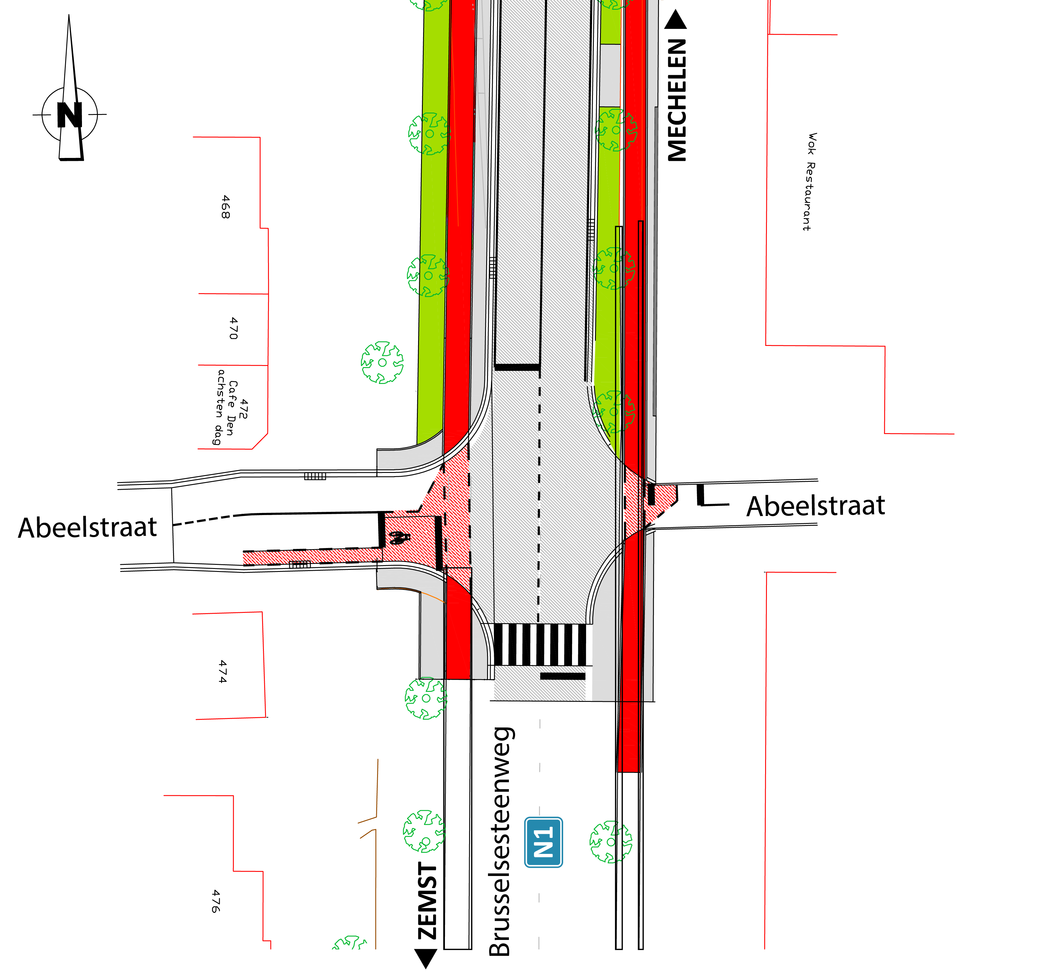 Brusselsesteenweg (N1) x Abeelstraat: het vereenvoudigd ontwerp