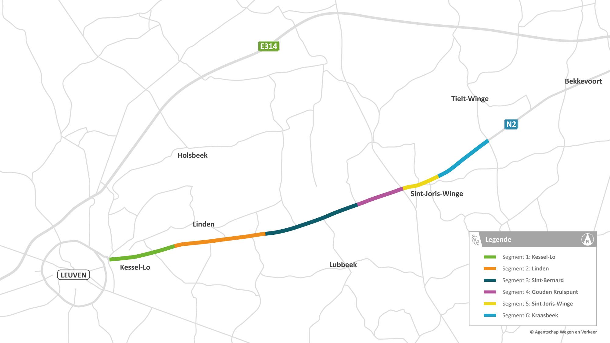 Herinrichting N2 tussen Leuven en Tielt-Winge: 6 segmenten