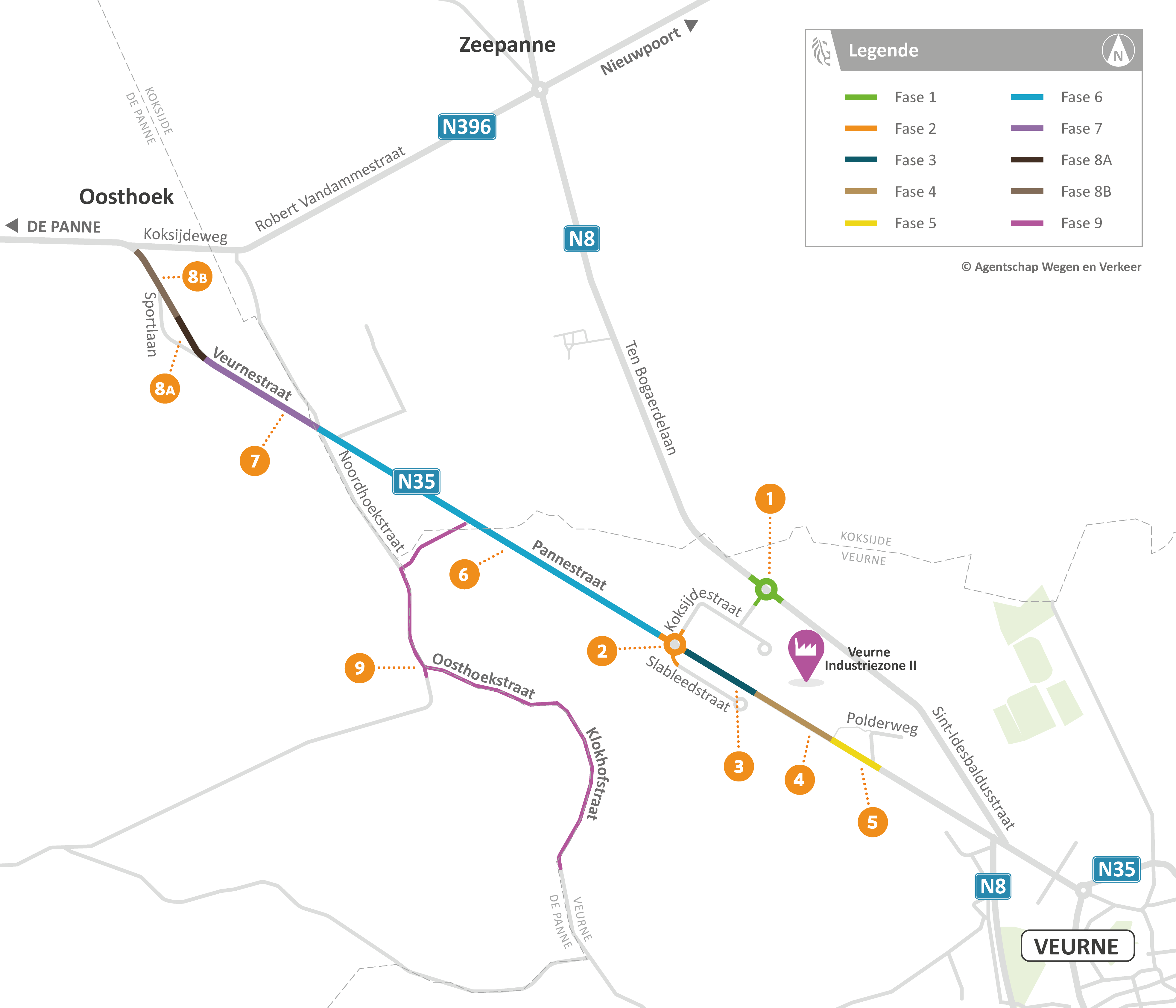 Faseringskaart - Overzicht van fases van werken op Veurne- en Pannestraat