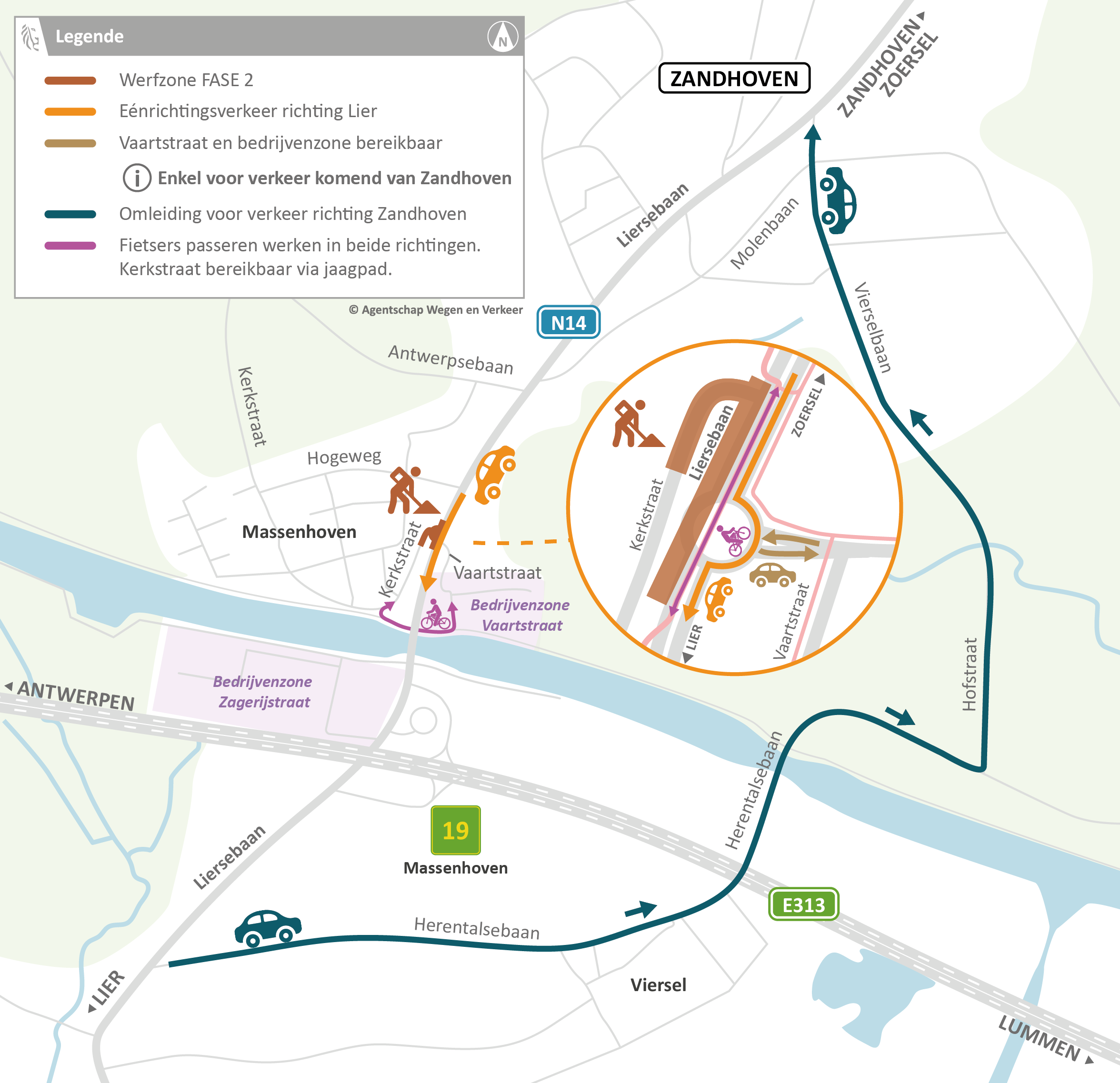 N14 Zandhoven: aanleg rotonde - verkeerssituatie vanaf 15 juli