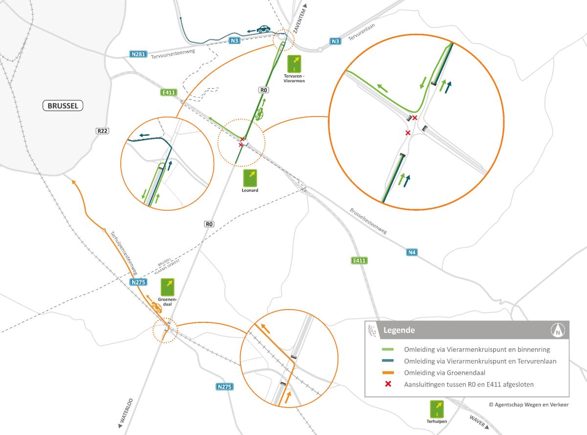 R0 Tervuren omleidingskaart Leonardtunnel