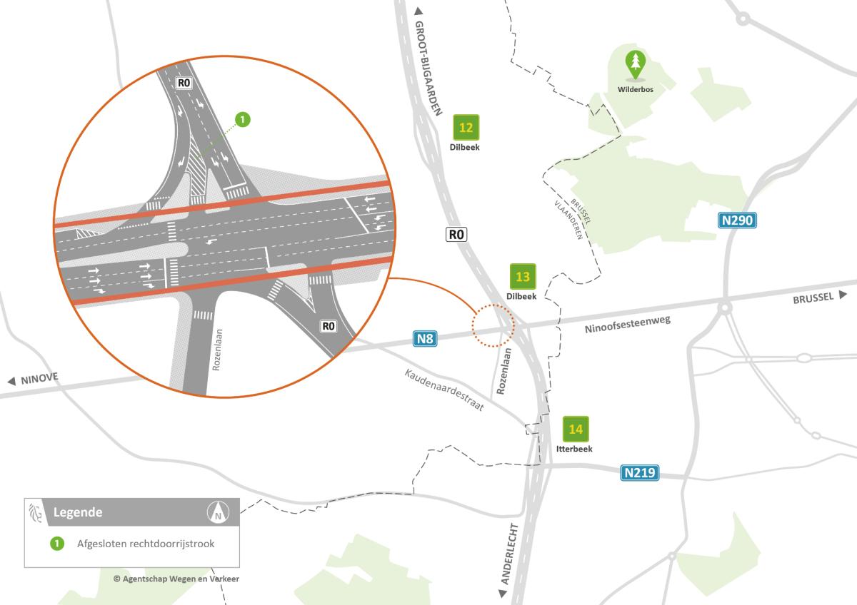 Rijstrook afgesloten afslag 13 Dilbeek