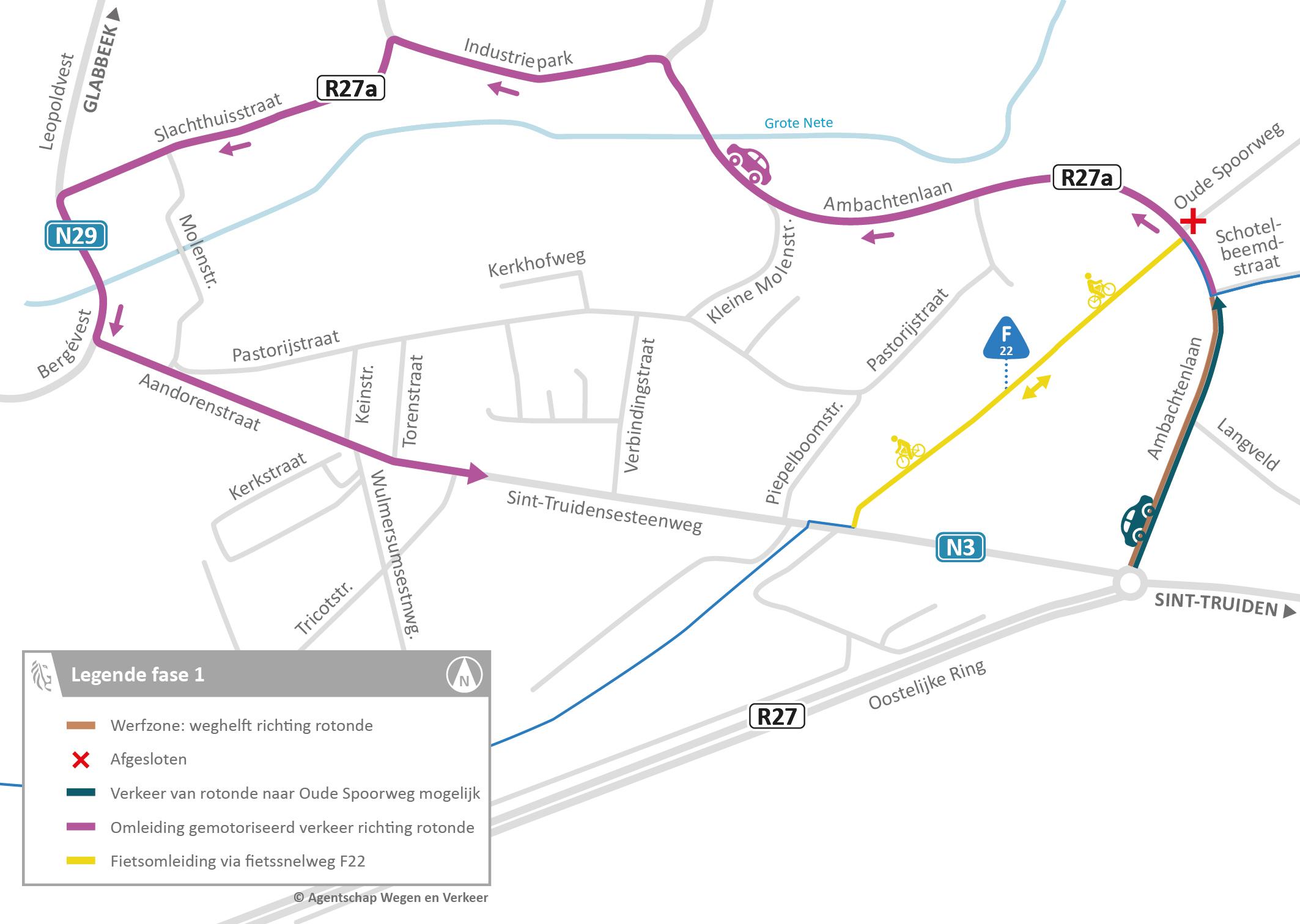 Omleiding voor autoverkeer en fietsers tijdens fase 2