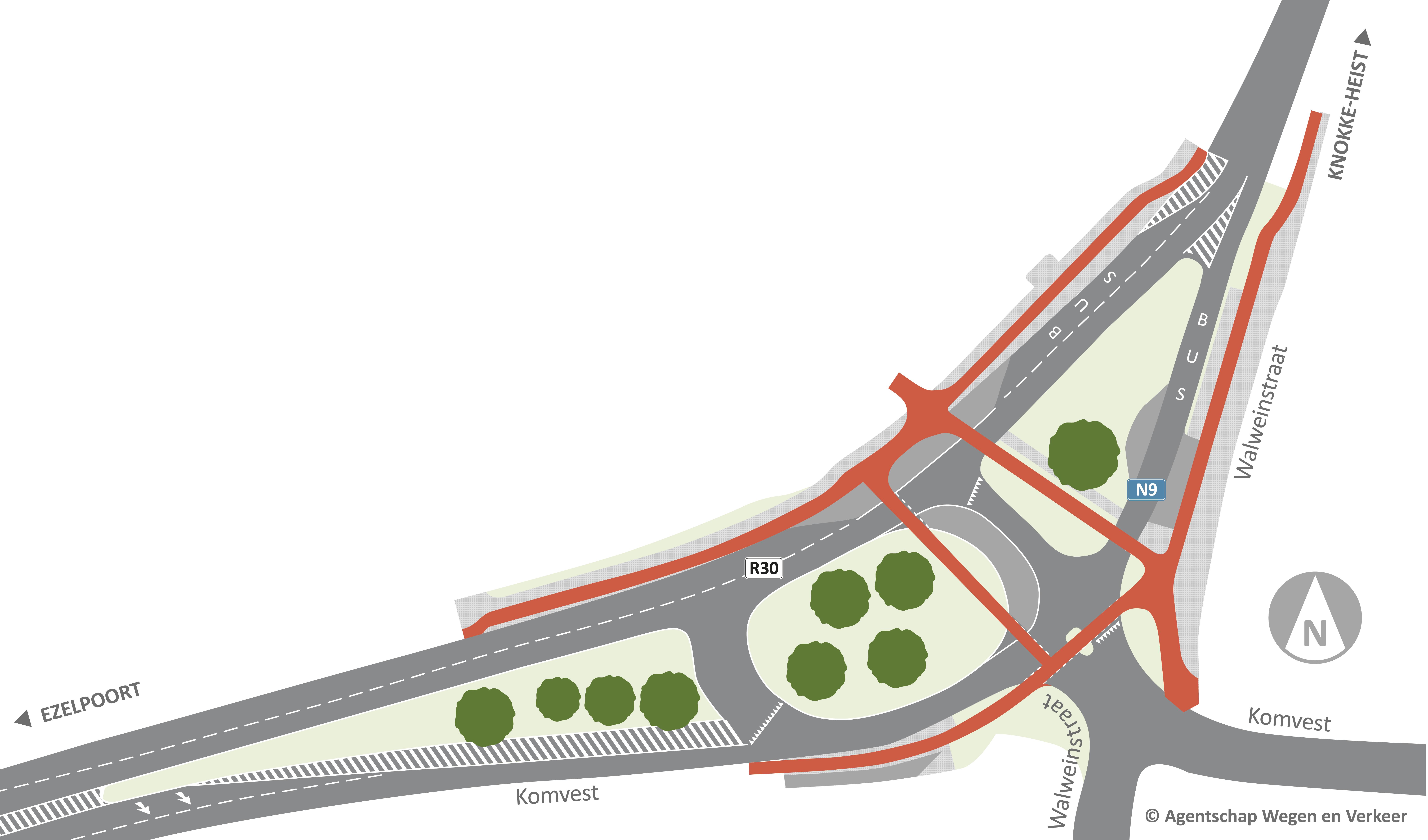 Herinrichting Komvest (R30) in Brugge - ontwerpplan