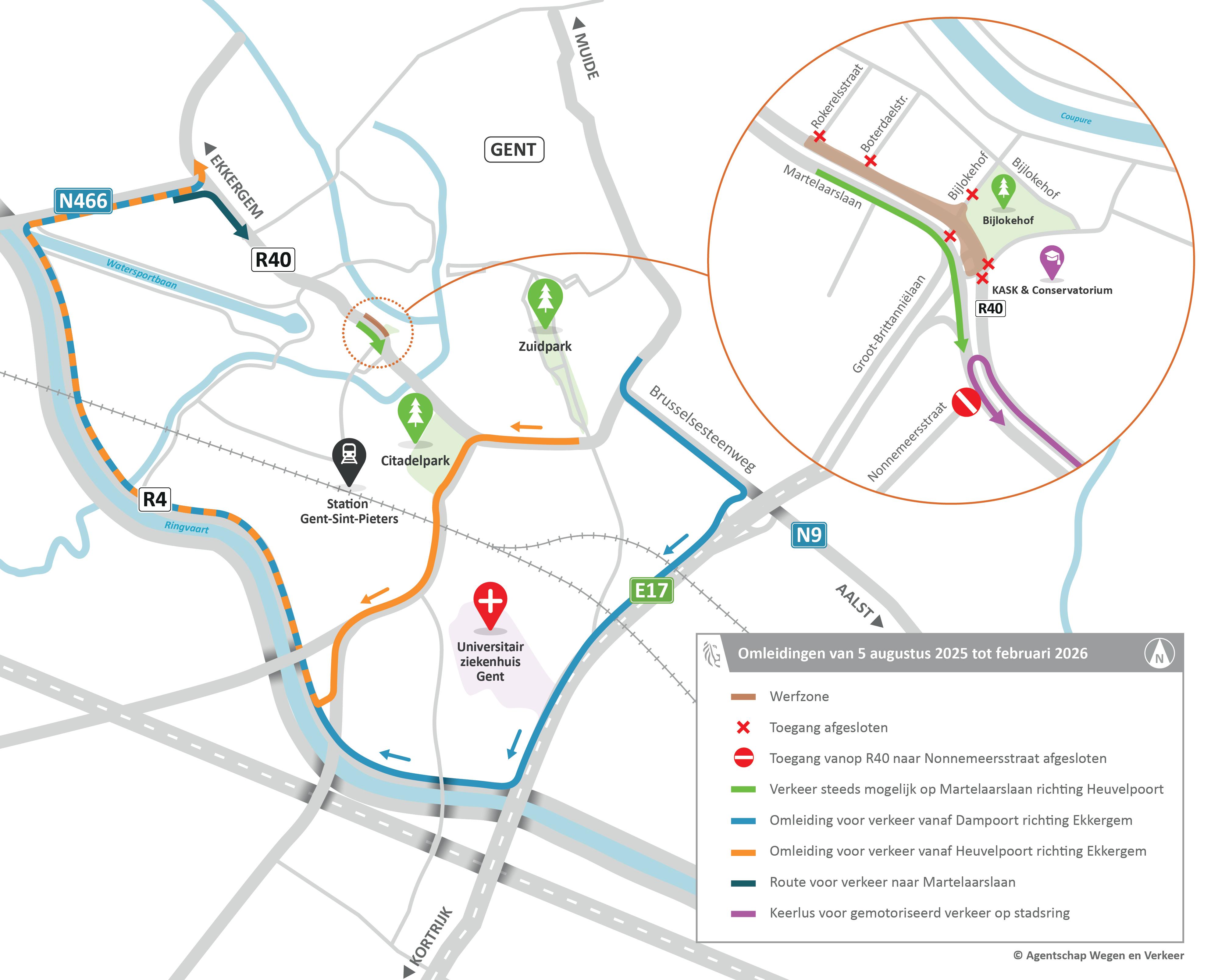 R40 x Groot-Brittanniëlaan Gent - omleidingskaart gemotoriseerd verkeer