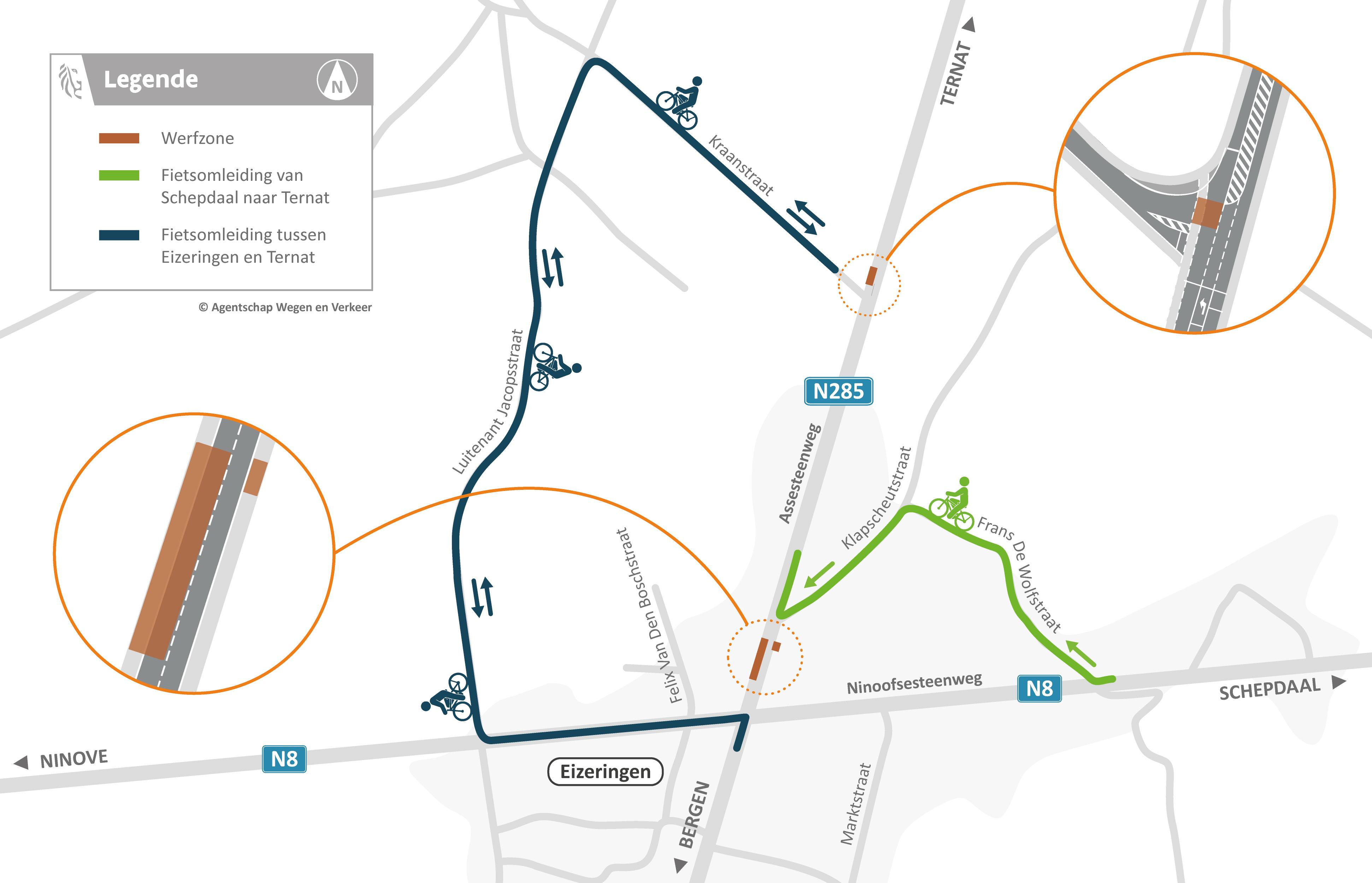 N285 Roosdaal/Lennik: fietsomleiding (update)