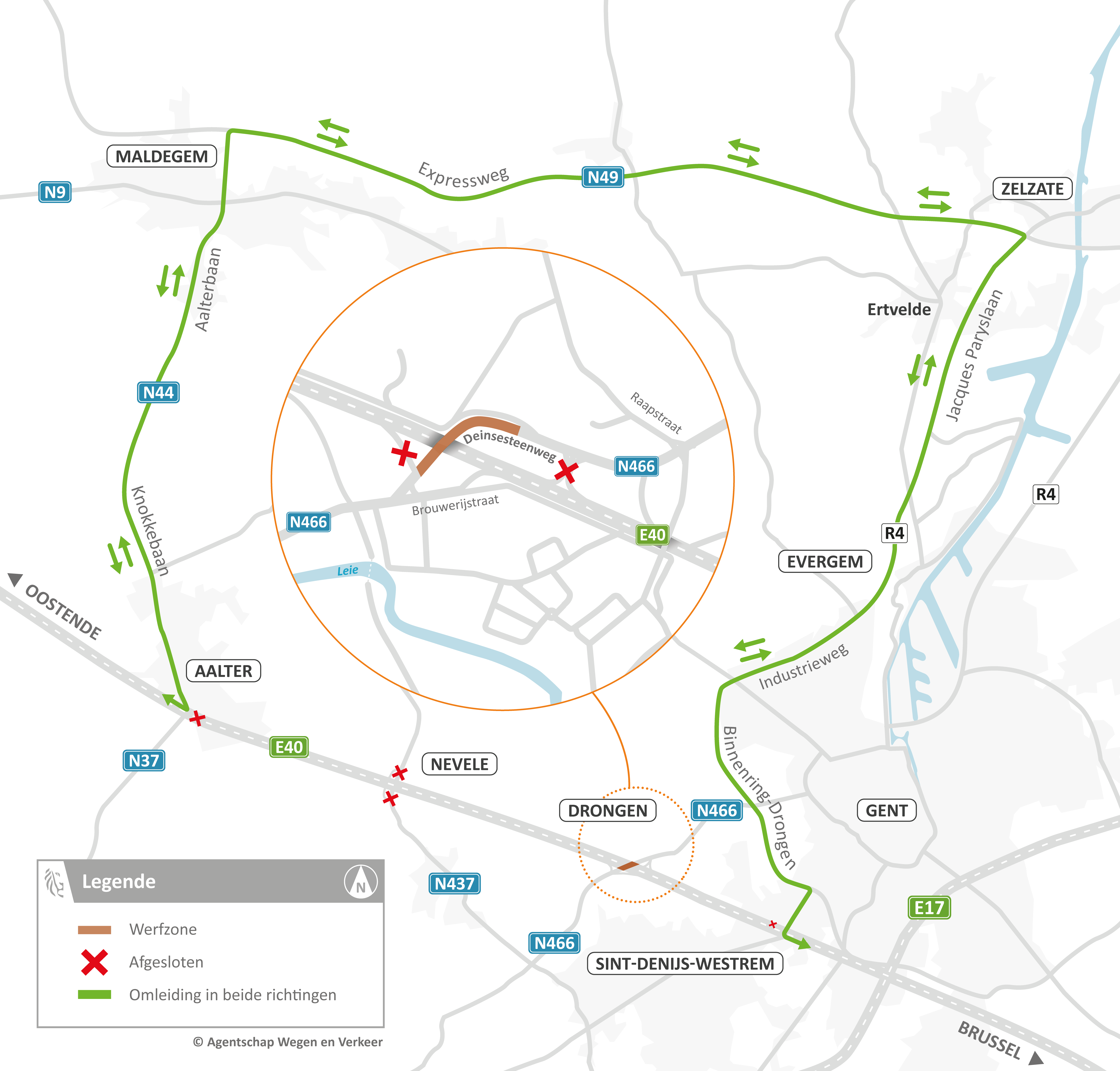 Drongen omleidingskaart