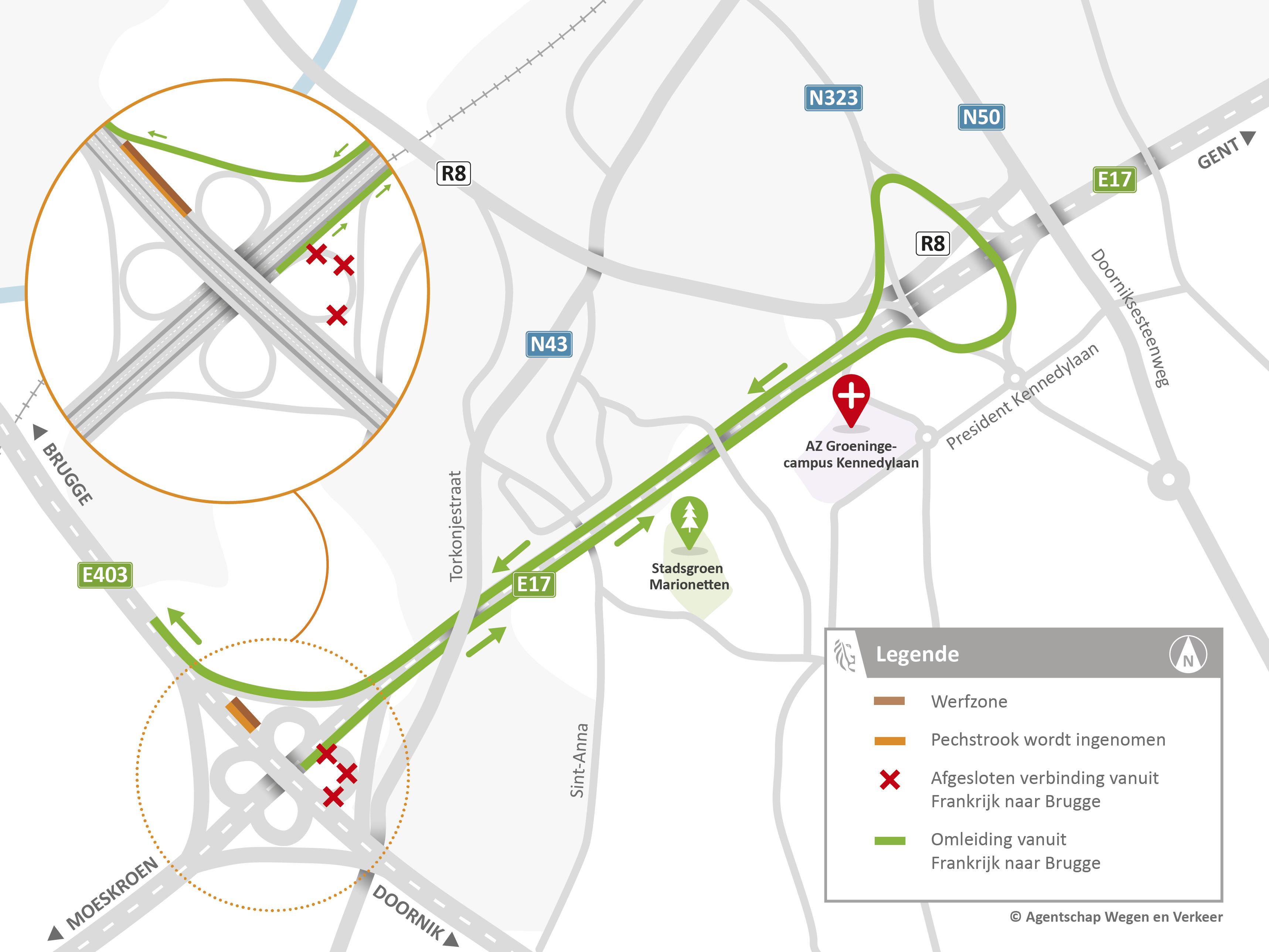 Aanpassing parallelweg E403: omleidingskaart