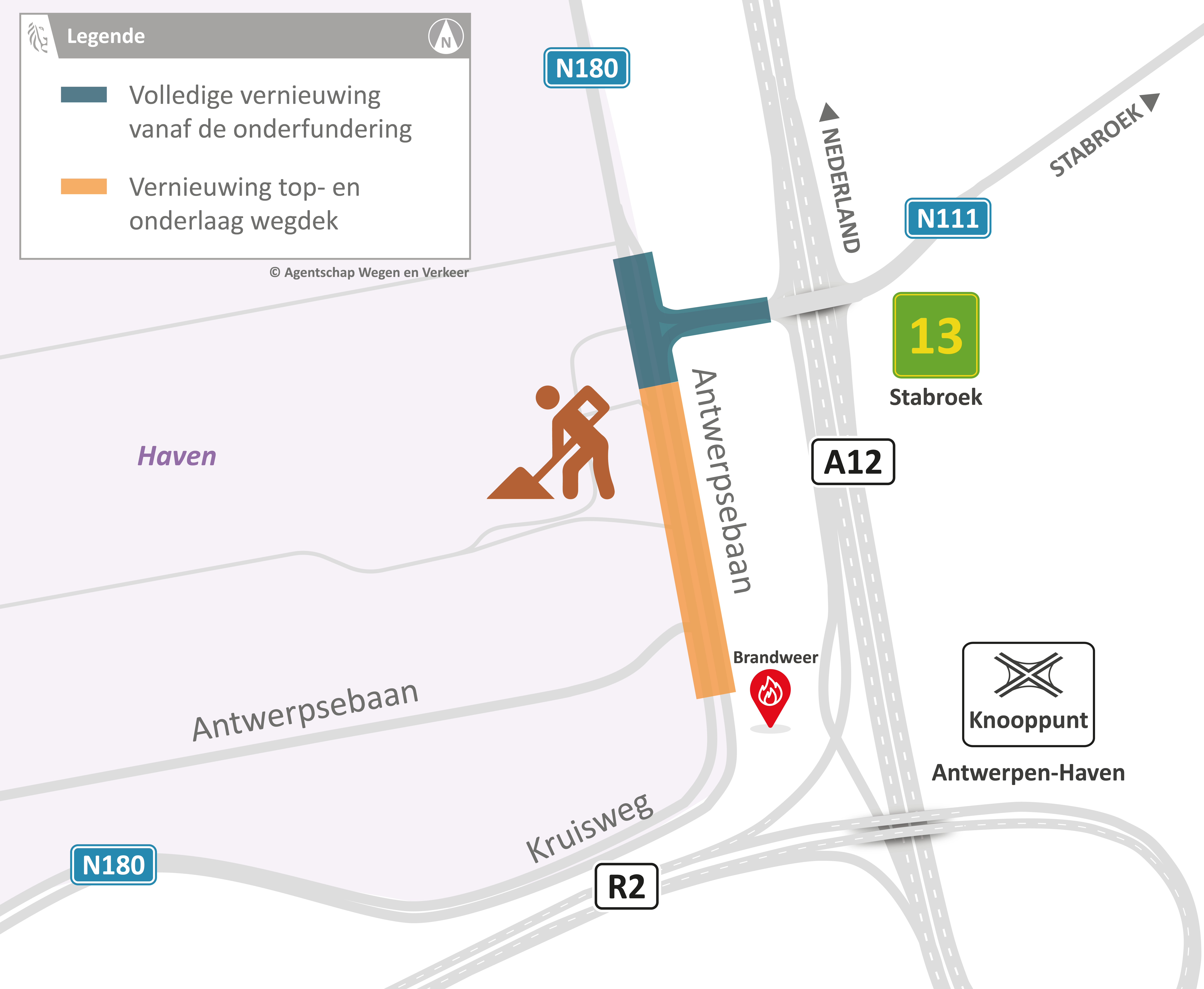 Situeringsplan werken kruispunt Antwerpsebaan met Laageind