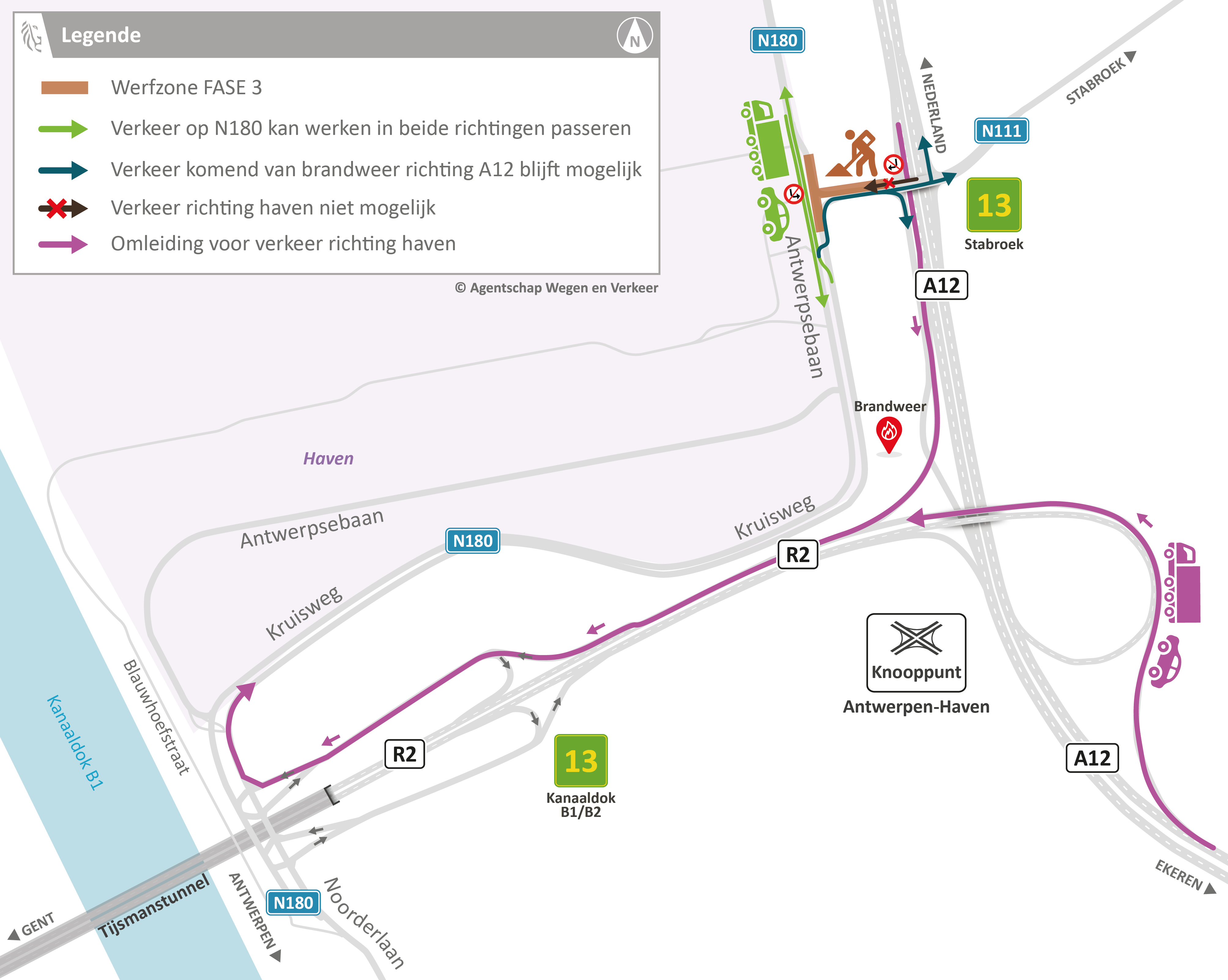 Structureel onderhoud kruispunt N180xN111: omleidingsplan fase 3