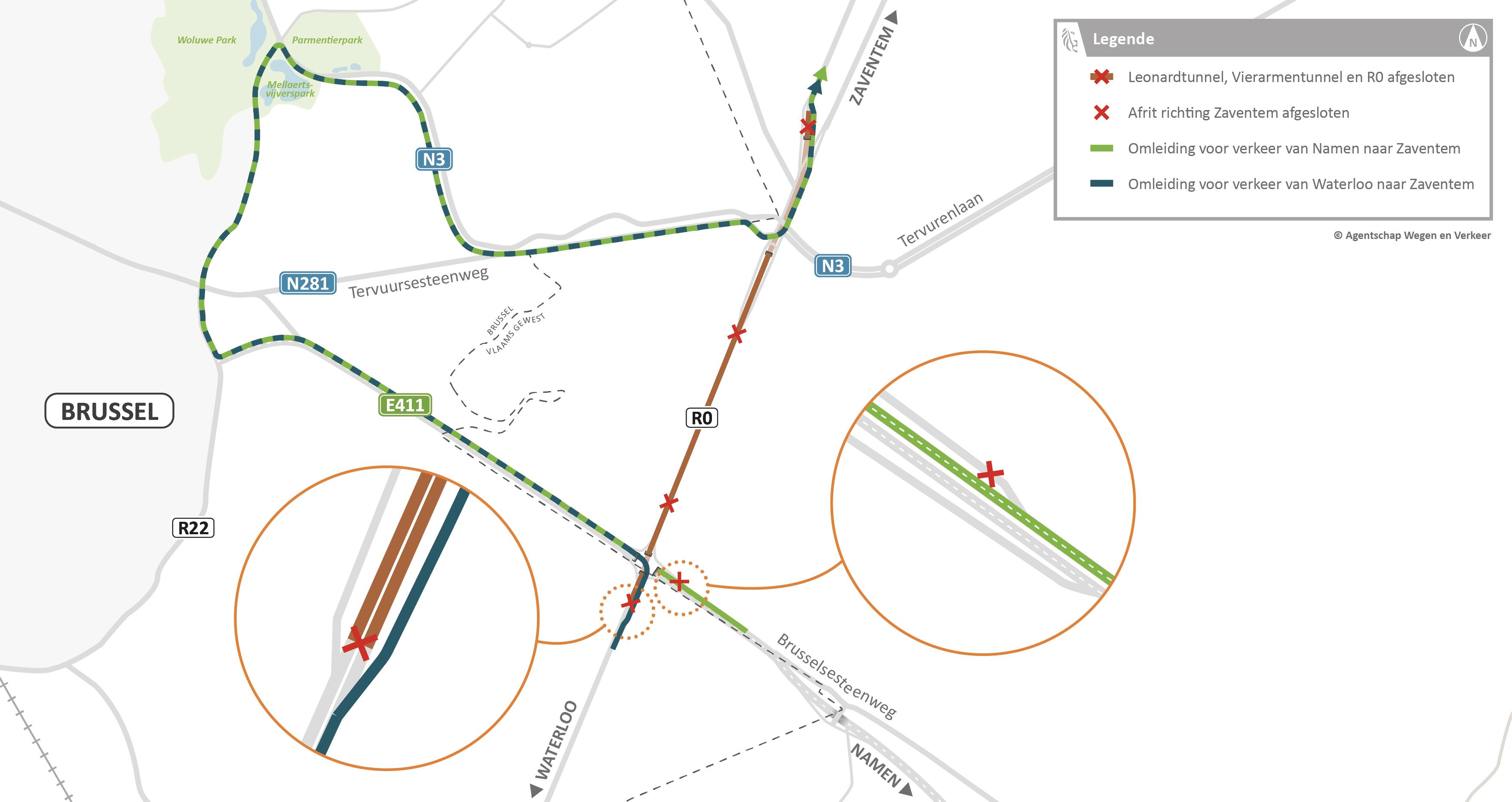Verkeer naar Zaventem vanuit Brussel - Waterloo - Namen