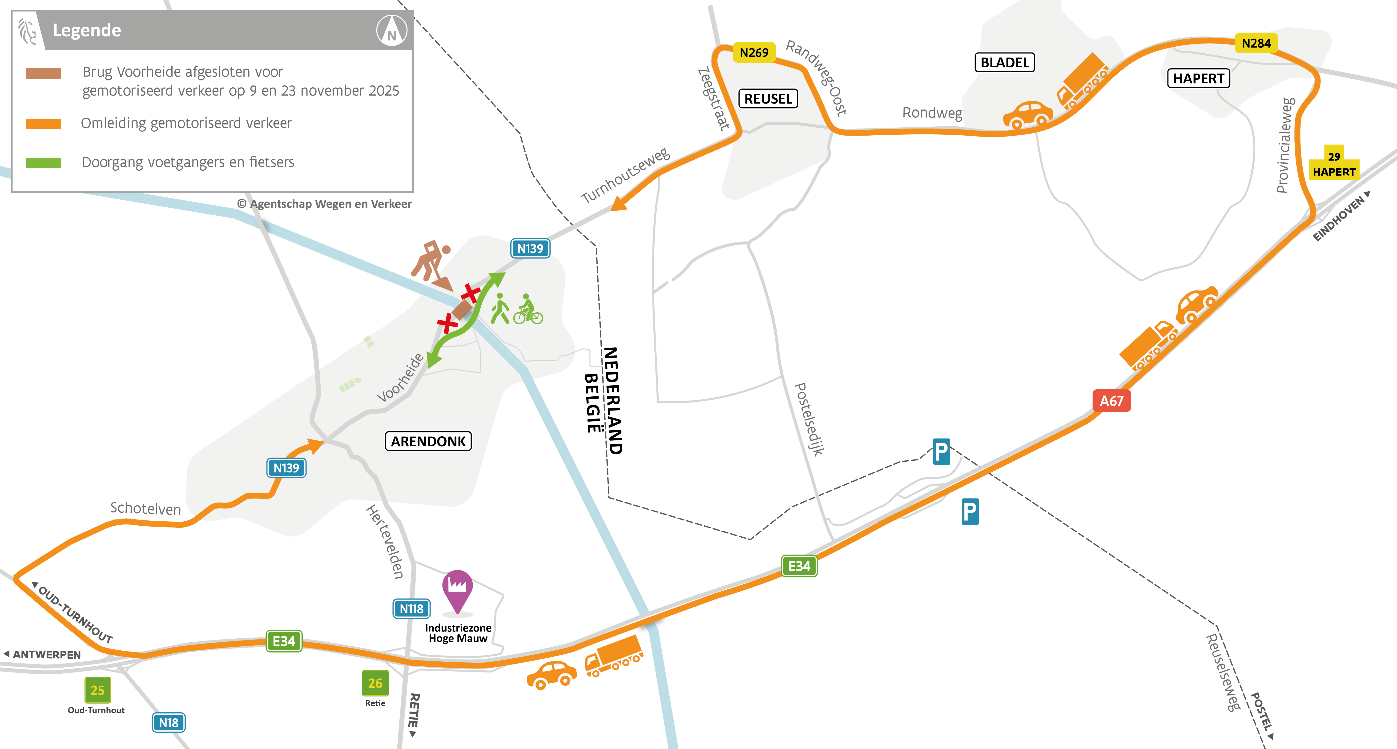 Brug Voorheid in Arendonk onderbroken voor gemotoriseerd verkeer: omleidingsroute