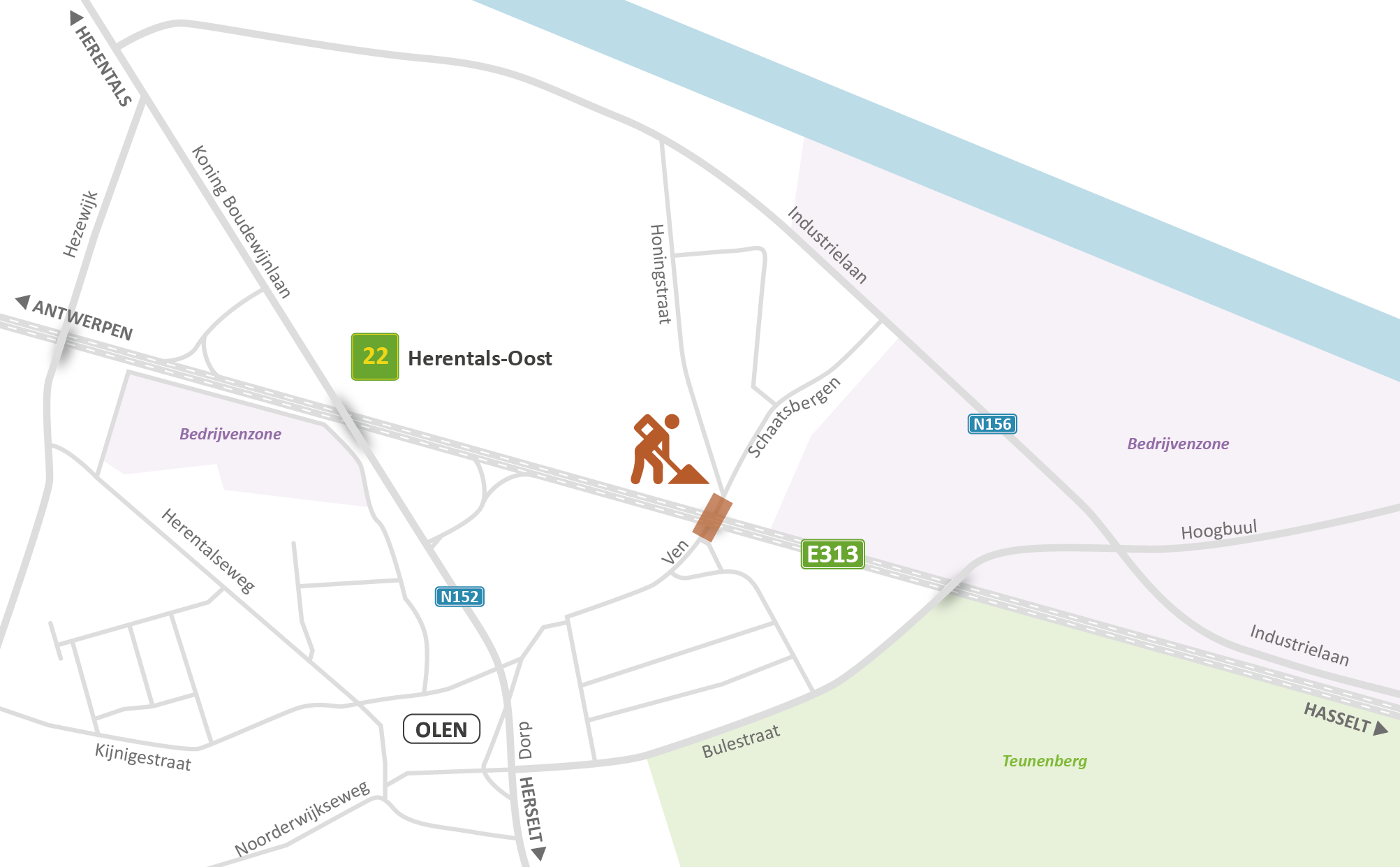 E313 Brug Ven Olen - situeringskaart