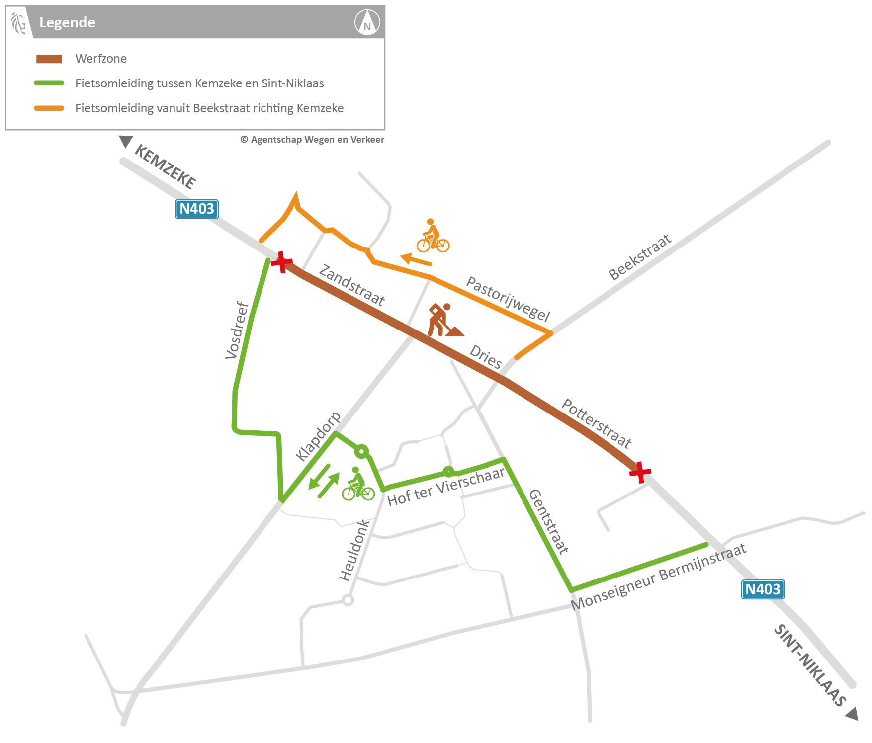 N403 Sint-Gillis-Waas - omleidingskaart voor fietsers