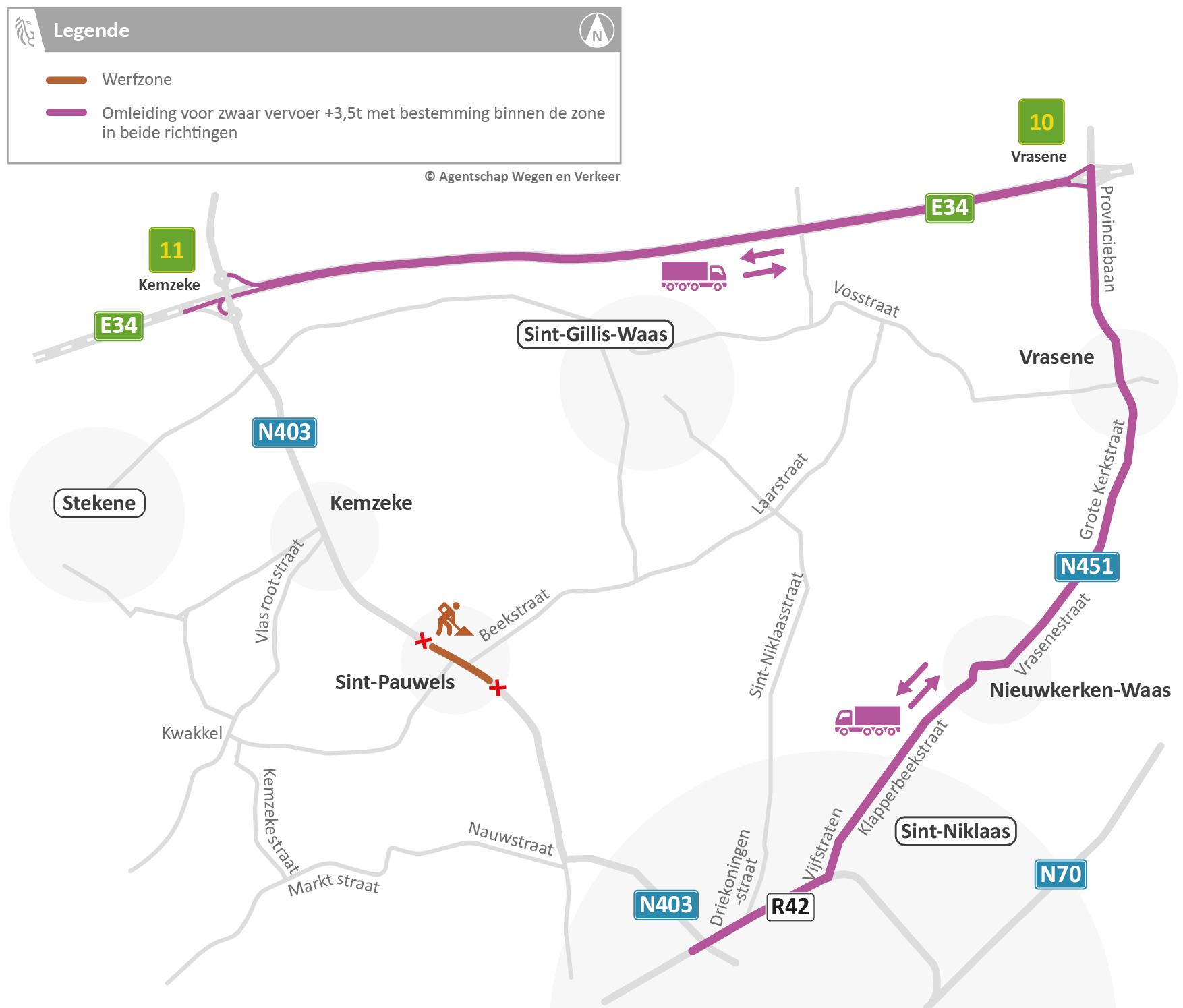 N403 Sint-Gillis-Waas - omleidingskaart voor gemotoriseerd verkeer