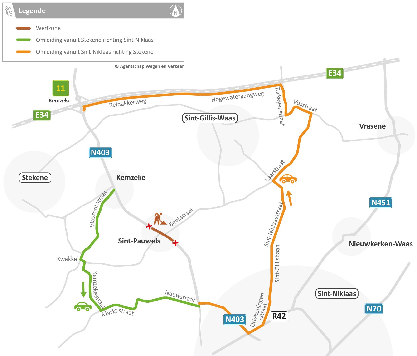 N403 Sint-Gillis-Waas - omleidingskaart voor lokaal gemotoriseerd verkeer