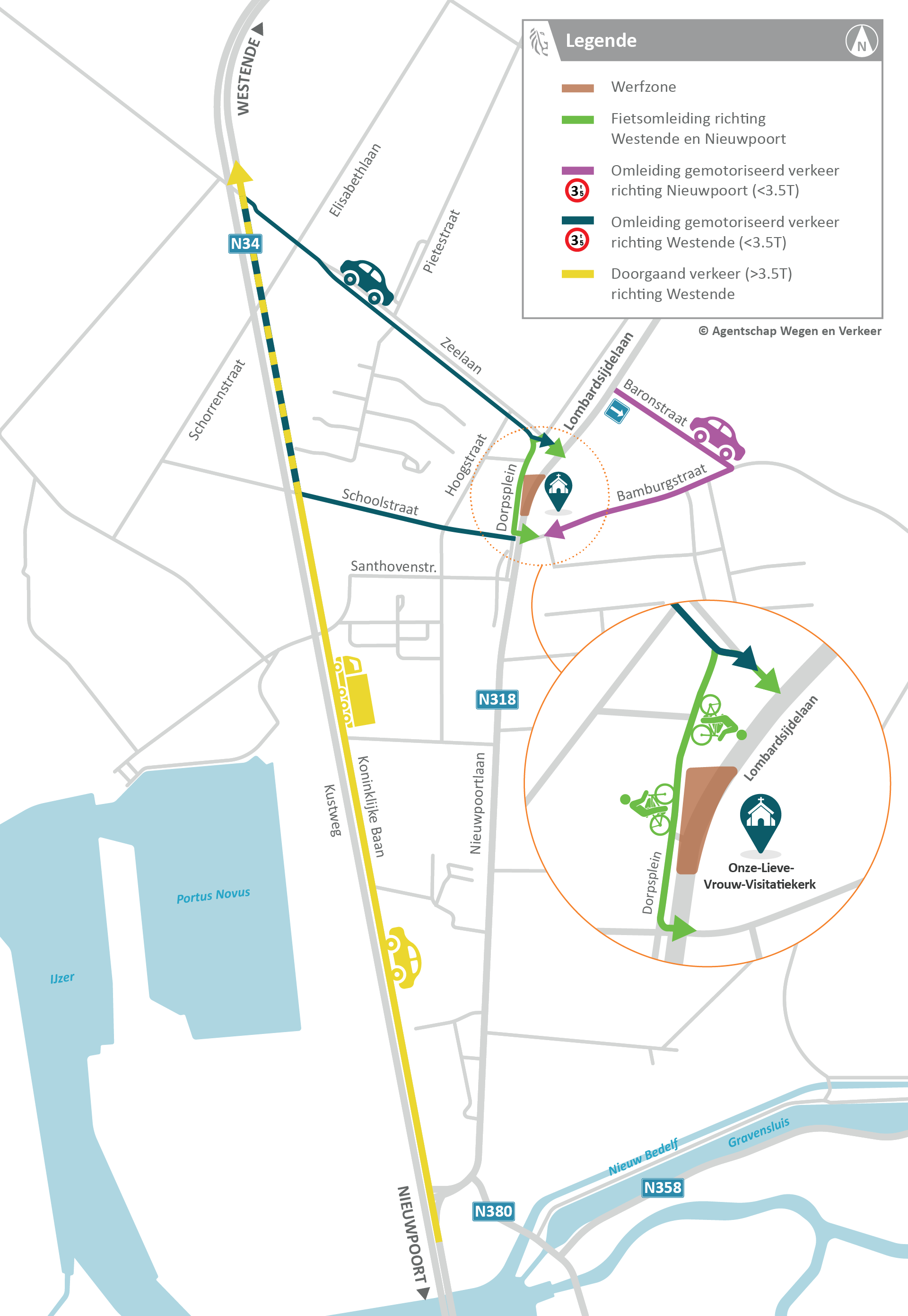 N318 Lombardsijde omleidingskaart