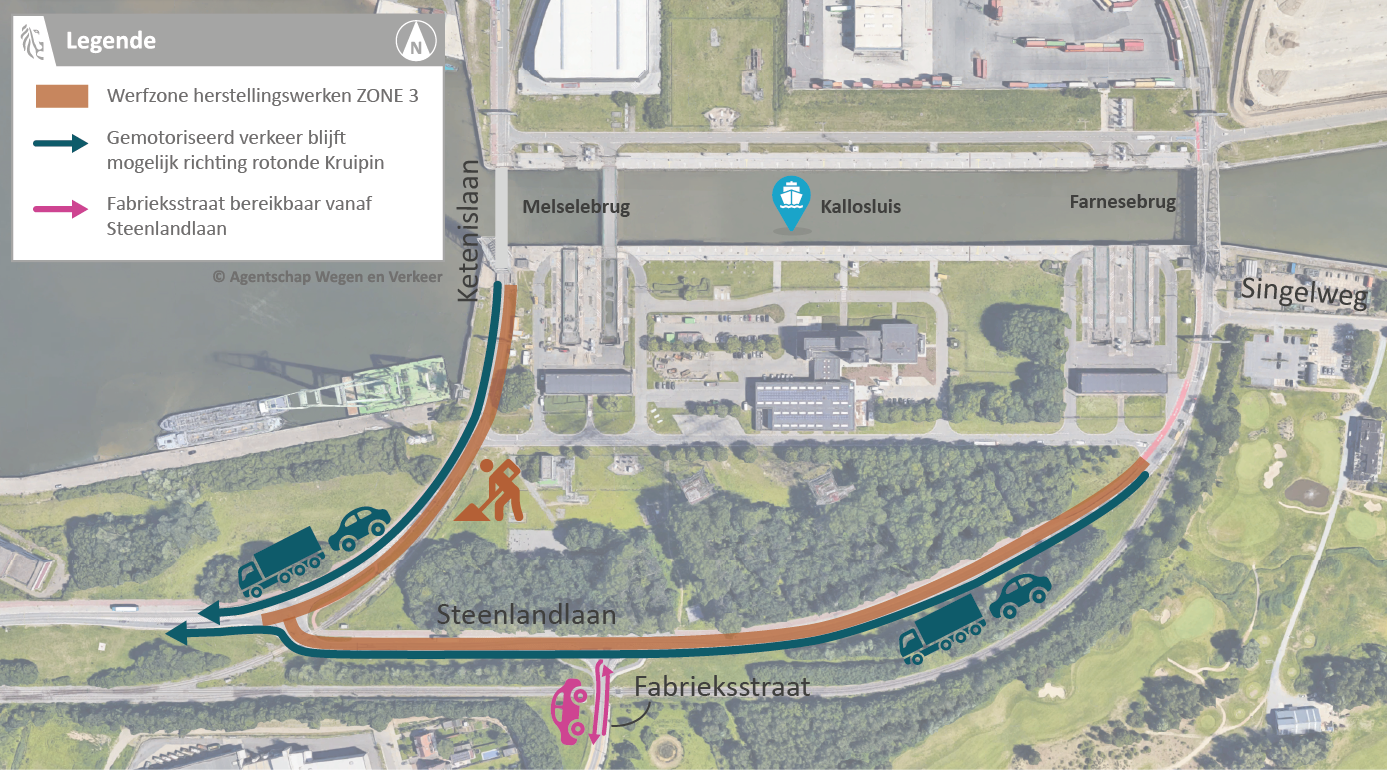 Beverentunnel herstellingswerken omleidingsroute (zone 3)