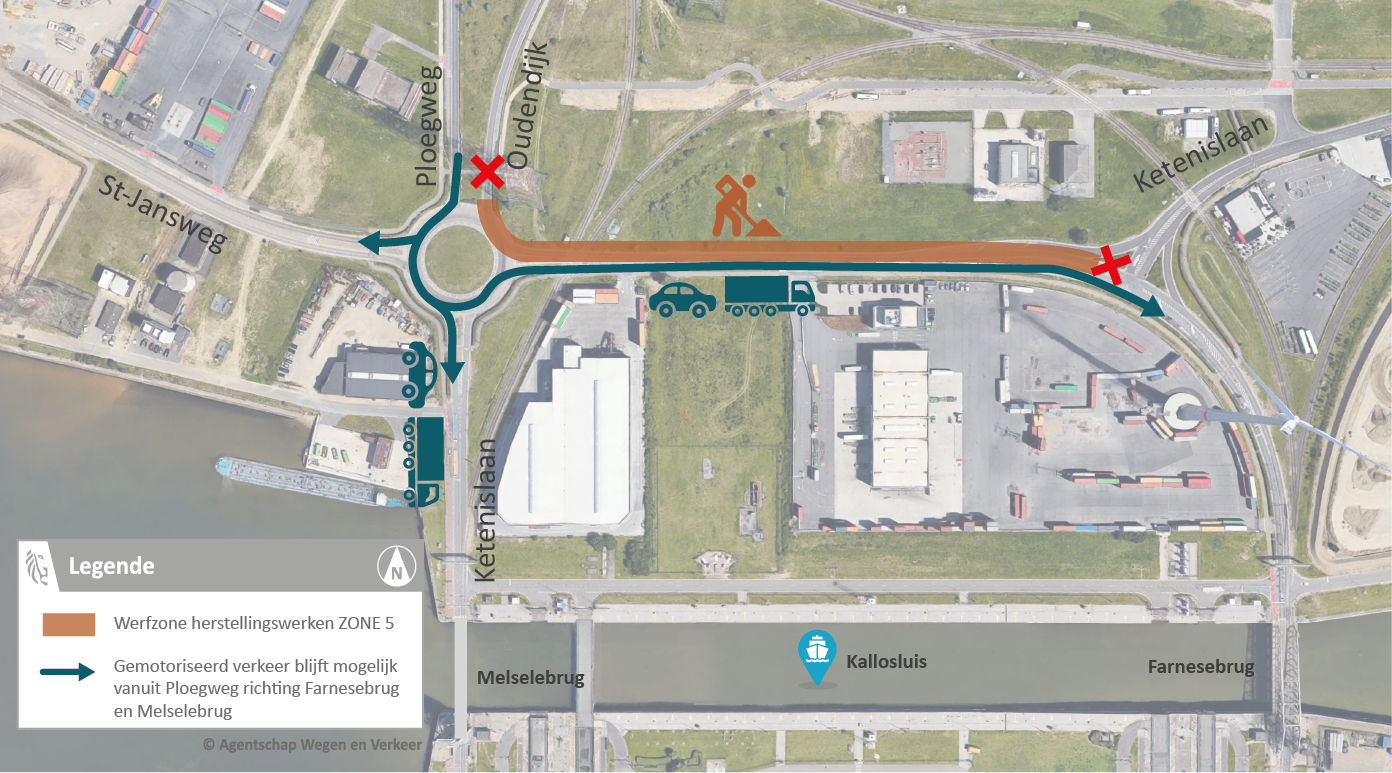 Beverentunnel herstellingswerken omleidingsroute (zone 5)