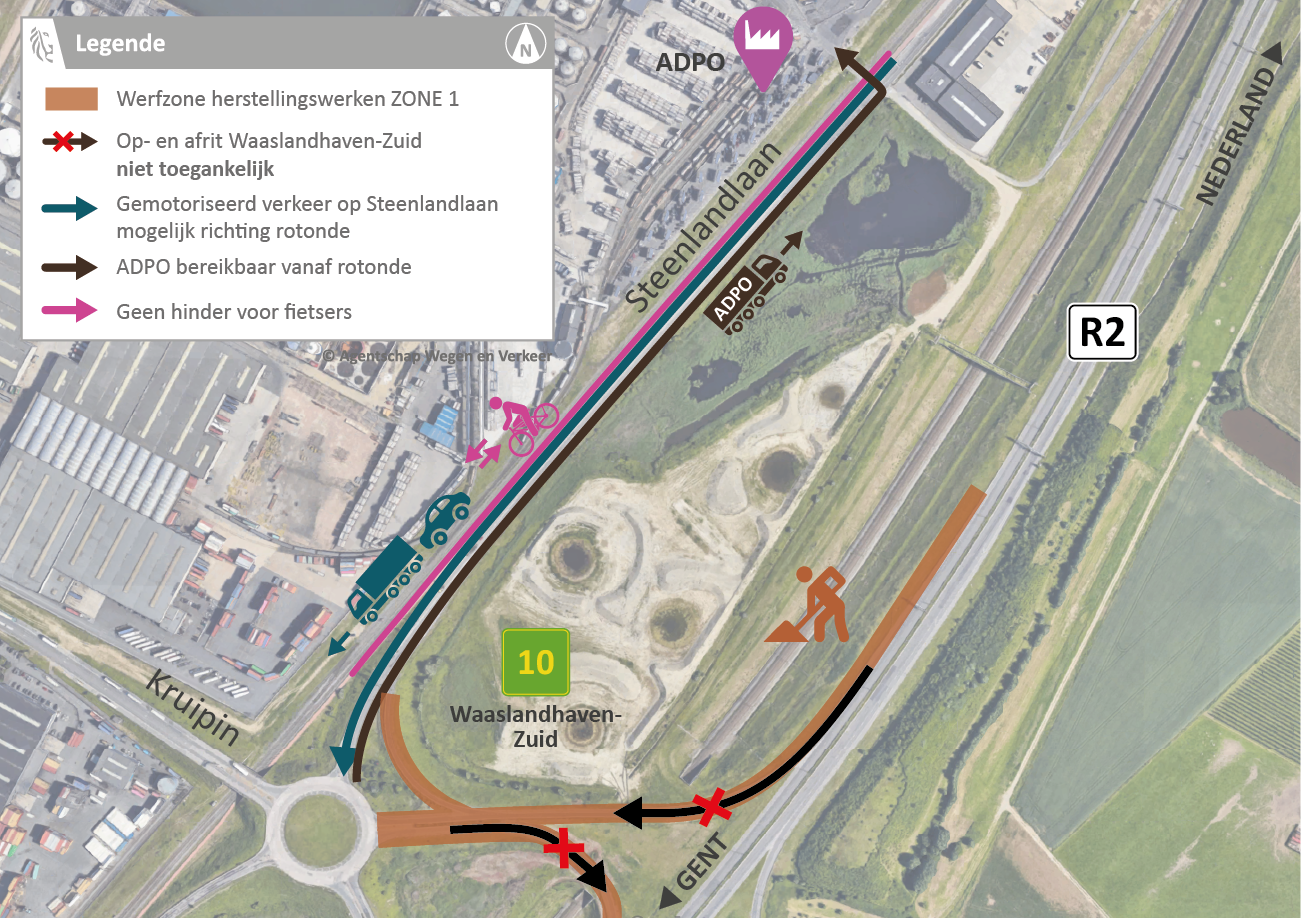 Beverentunnel herstellingswerken omleidingsroute (zone 1)