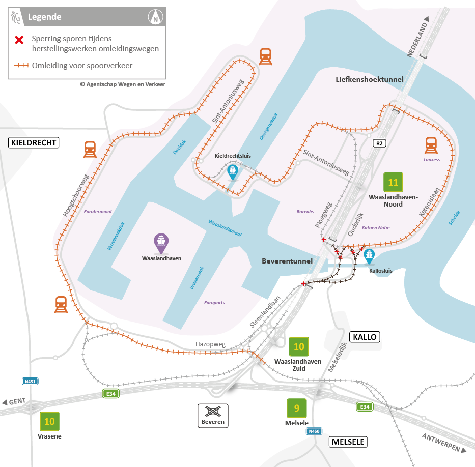 Beverentunnel herstellingswerken omleidingsroute - spoor