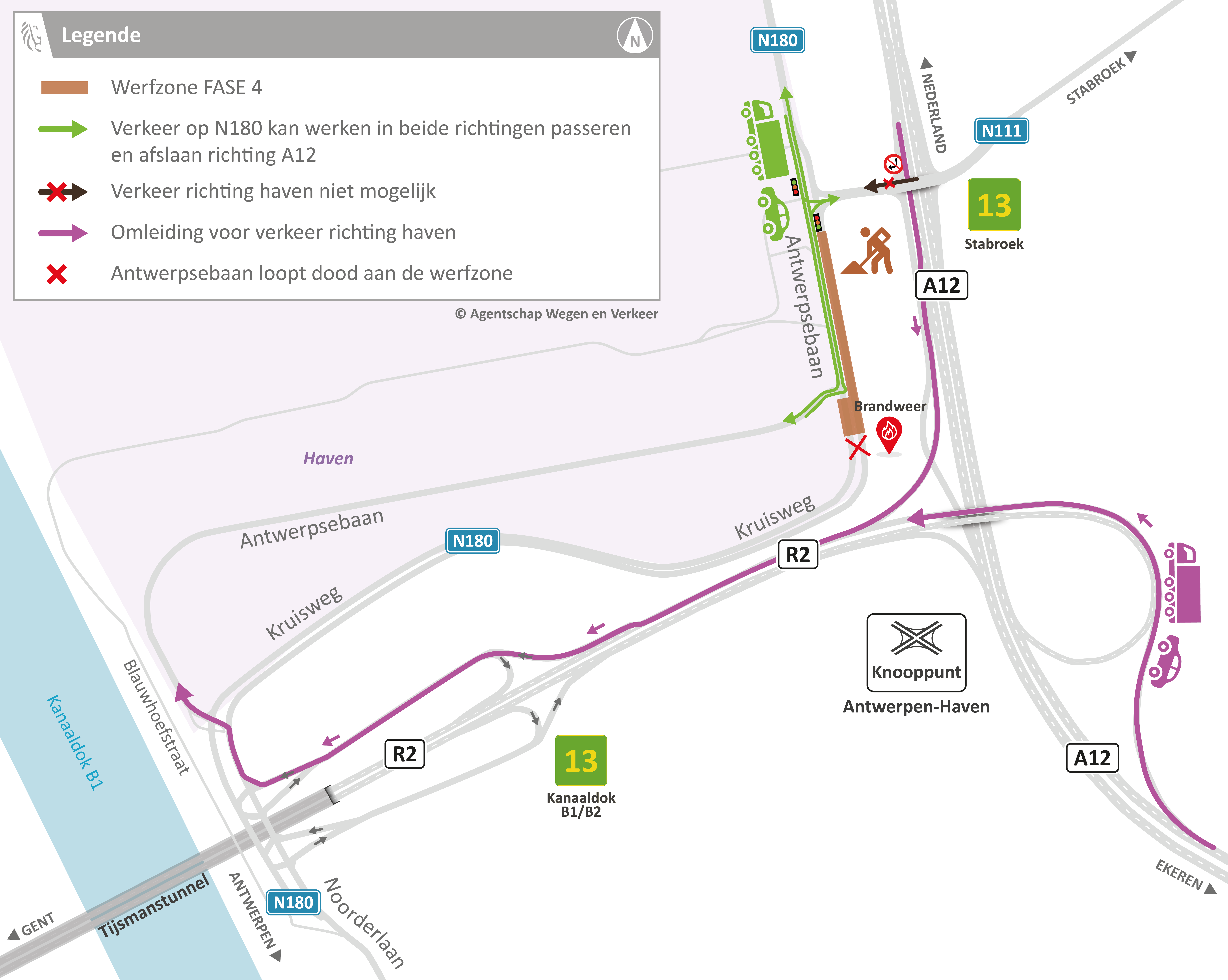 Structureel onderhoud kruispunt N180xN111: omleidingsplan fase 4