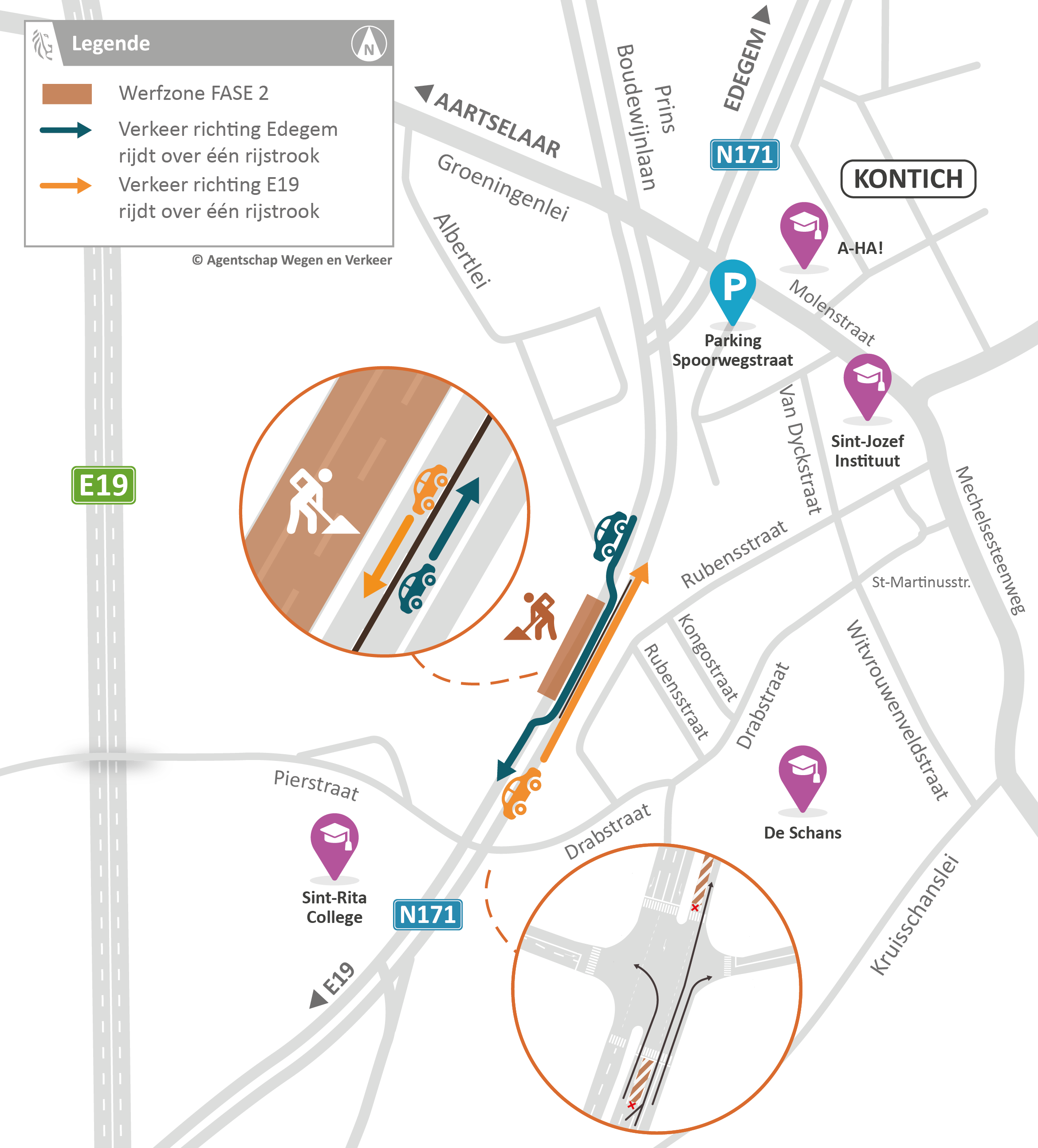 Fietstunnel (N171) Sint-Rita Kontich - Omleidingsplan vanaf 2 december
