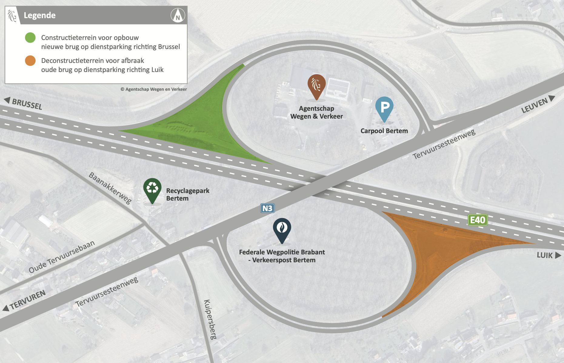 Boogbrug Bertem: ditueringskaart (de)constructieterreinen