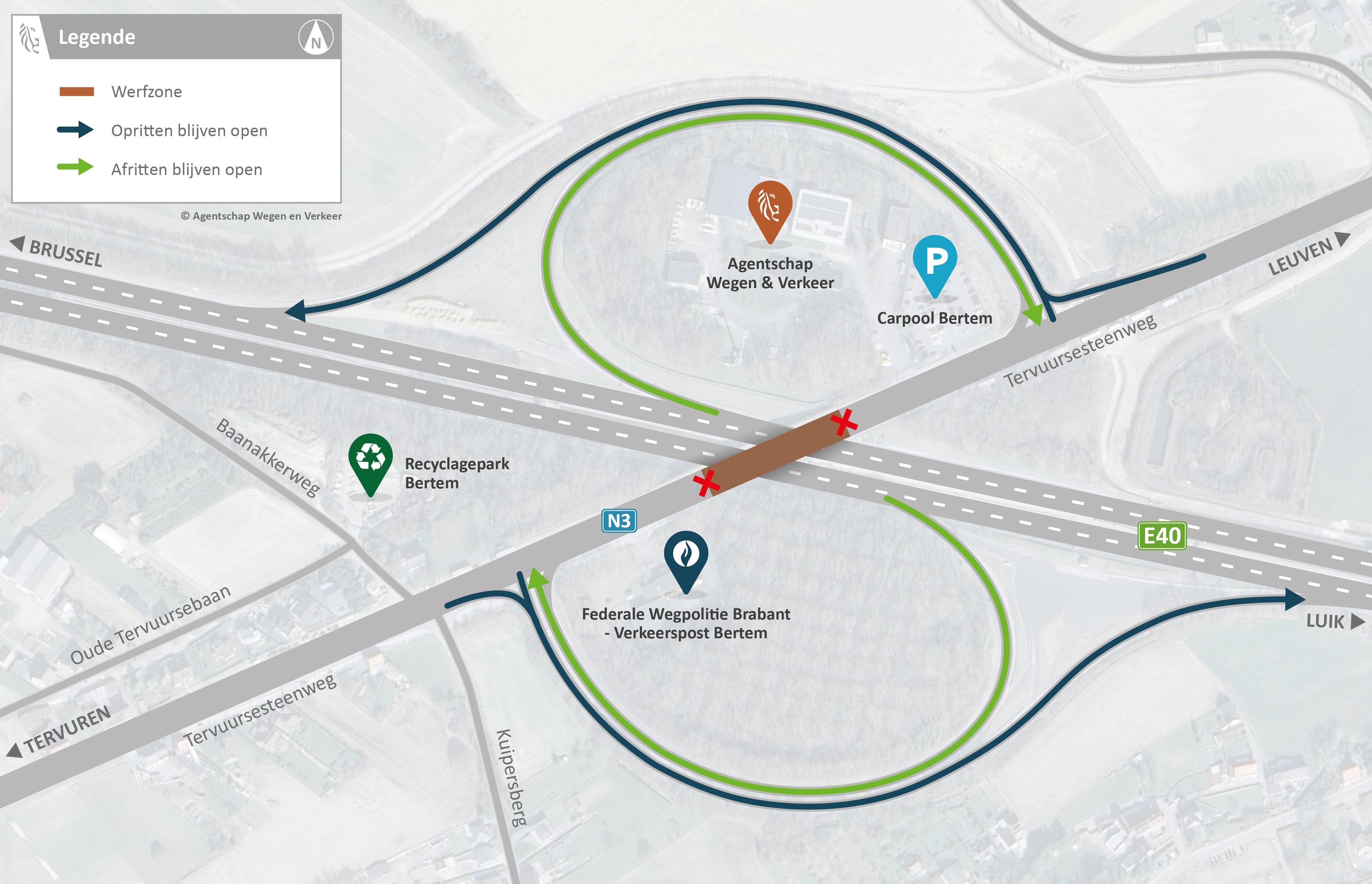 Boogbrug Bertem: werfzonekaart 