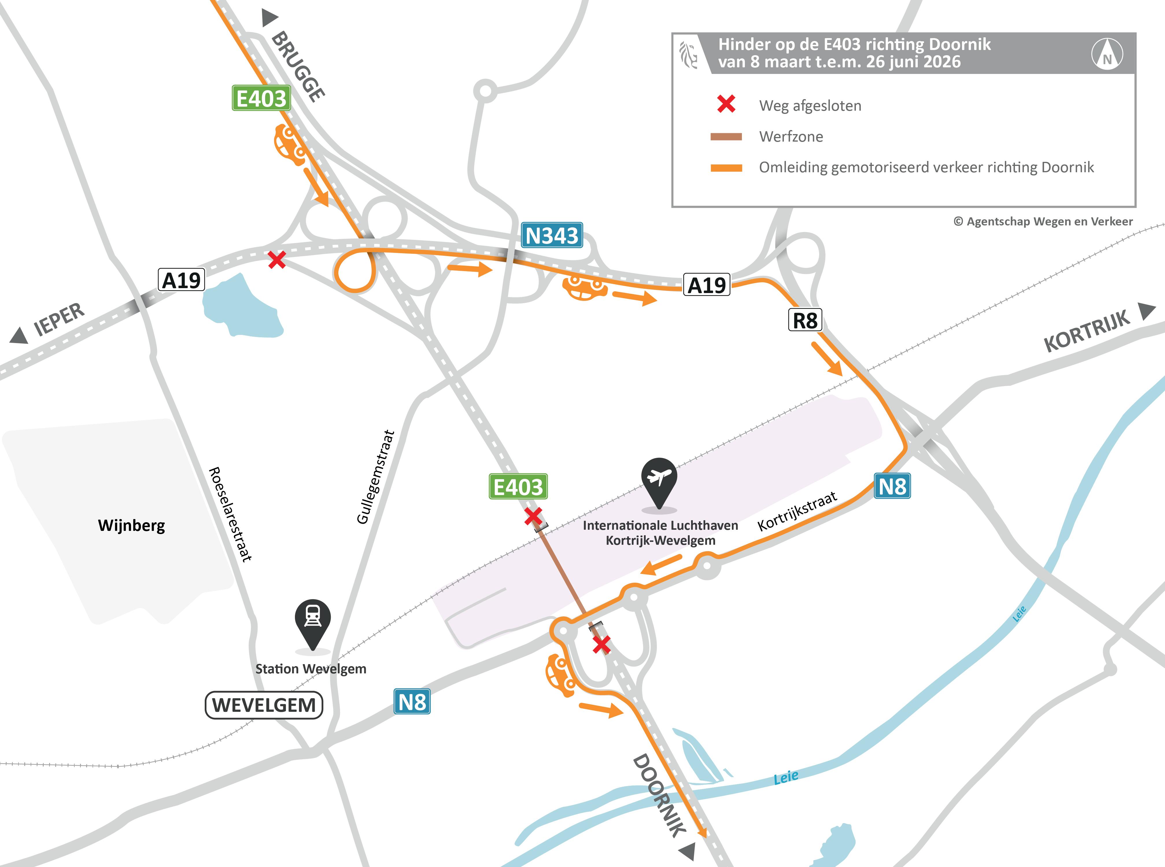 Omleidingskaart werken Wevelgem 