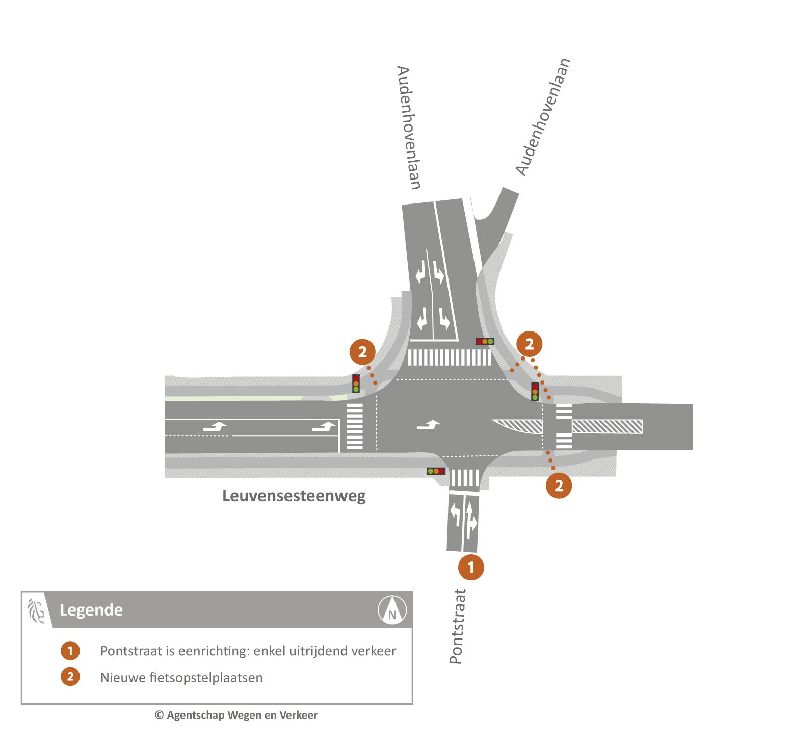 Aanpassingen aan kruispunt met Audenhovenlaan en Pontstraat