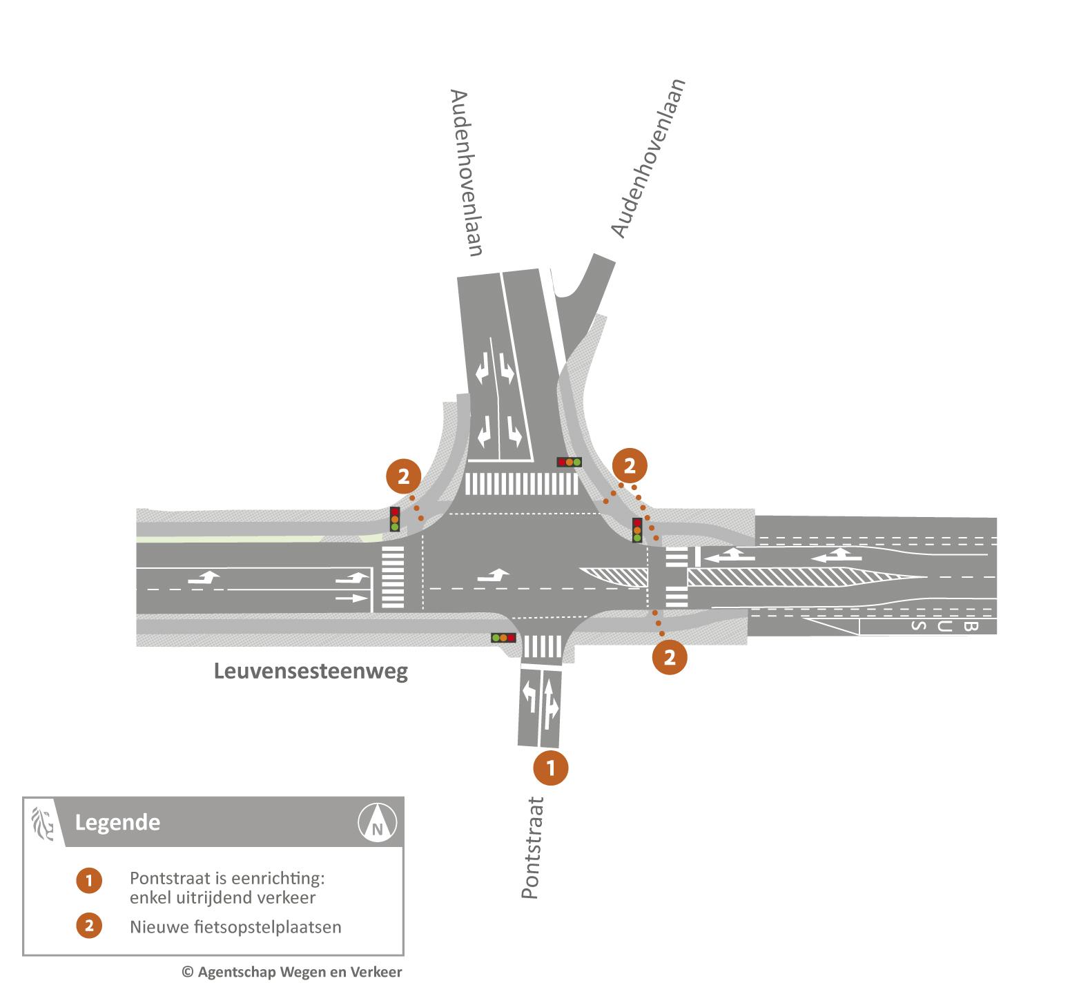 Aanpassingen aan kruispunt met Audenhovenlaan en Pontstraat 