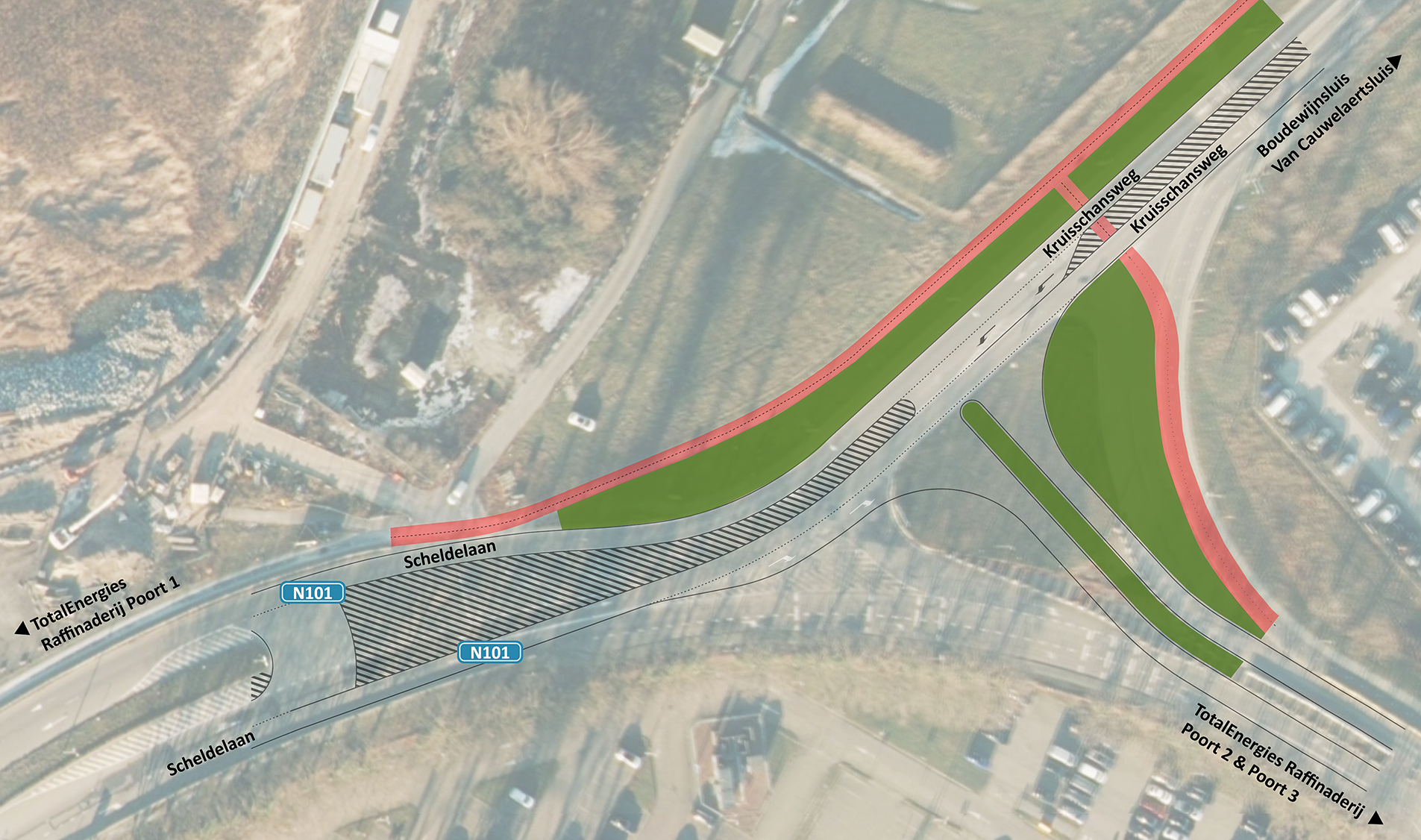 Ontwerpplan kruispunt Kruisschansweg met Scheldelaan N101