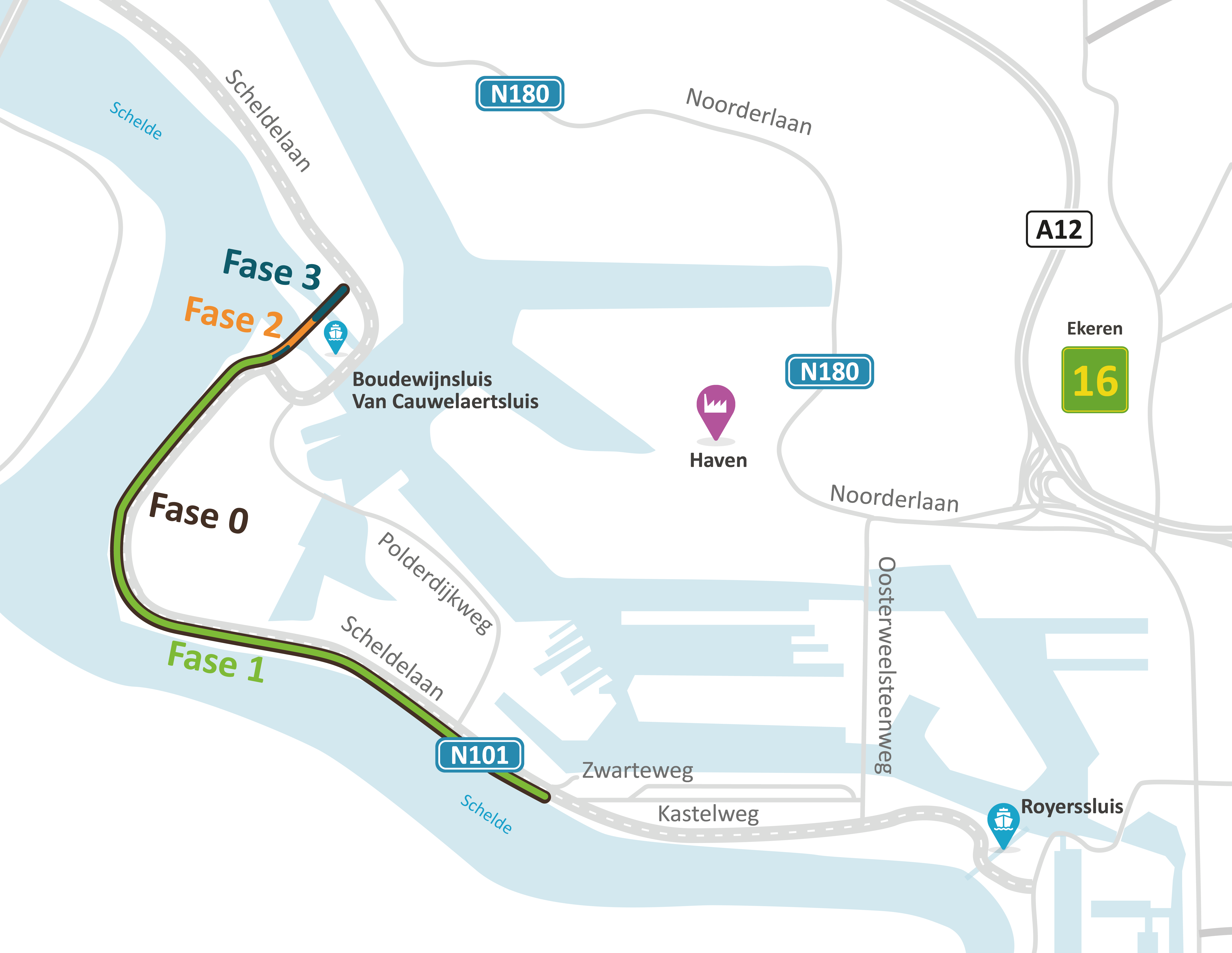 Faseringsplan werken N101 Scheldelaan