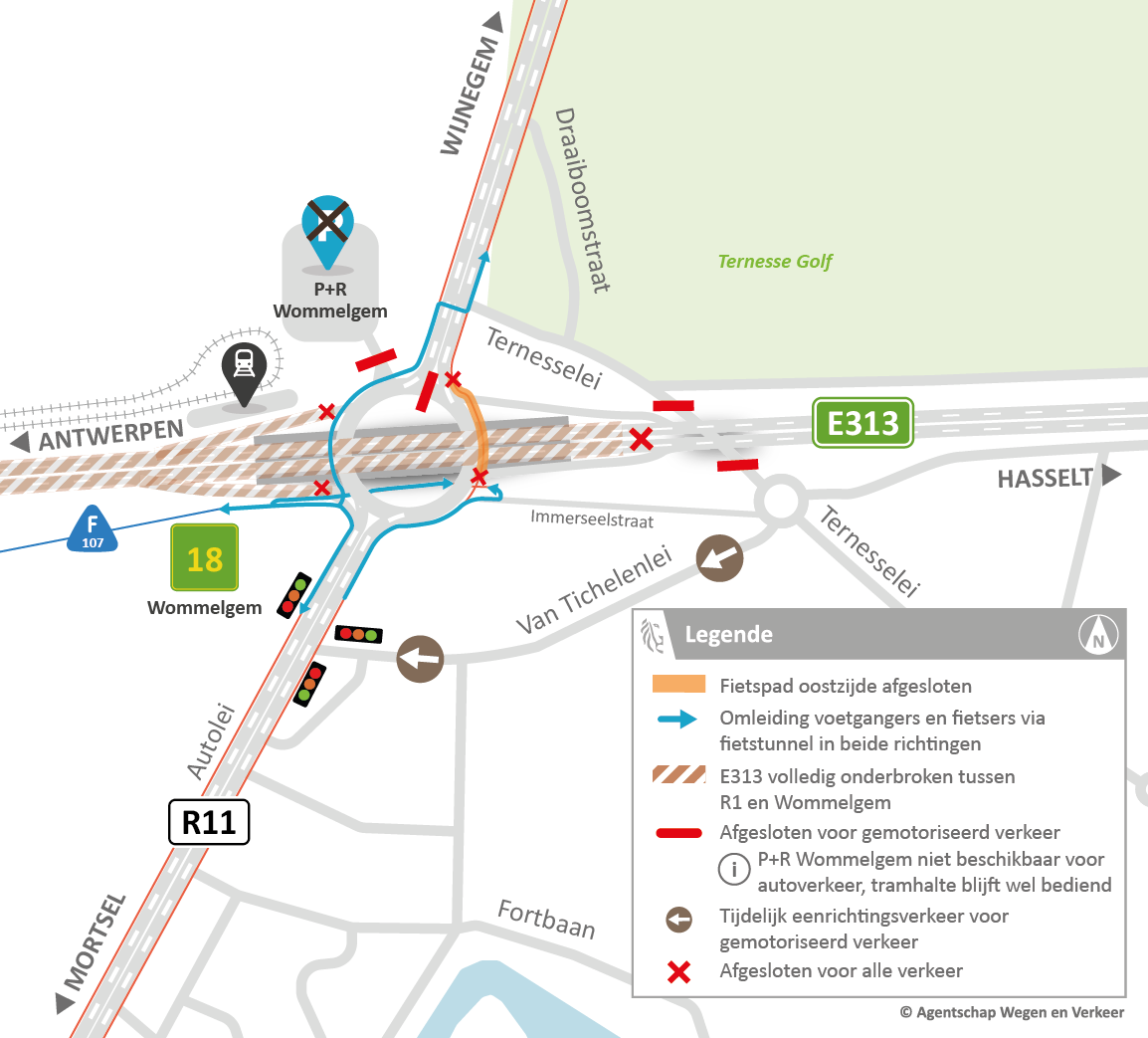 Bruggen E313 Deurne: fietsomleiding Wommelgem