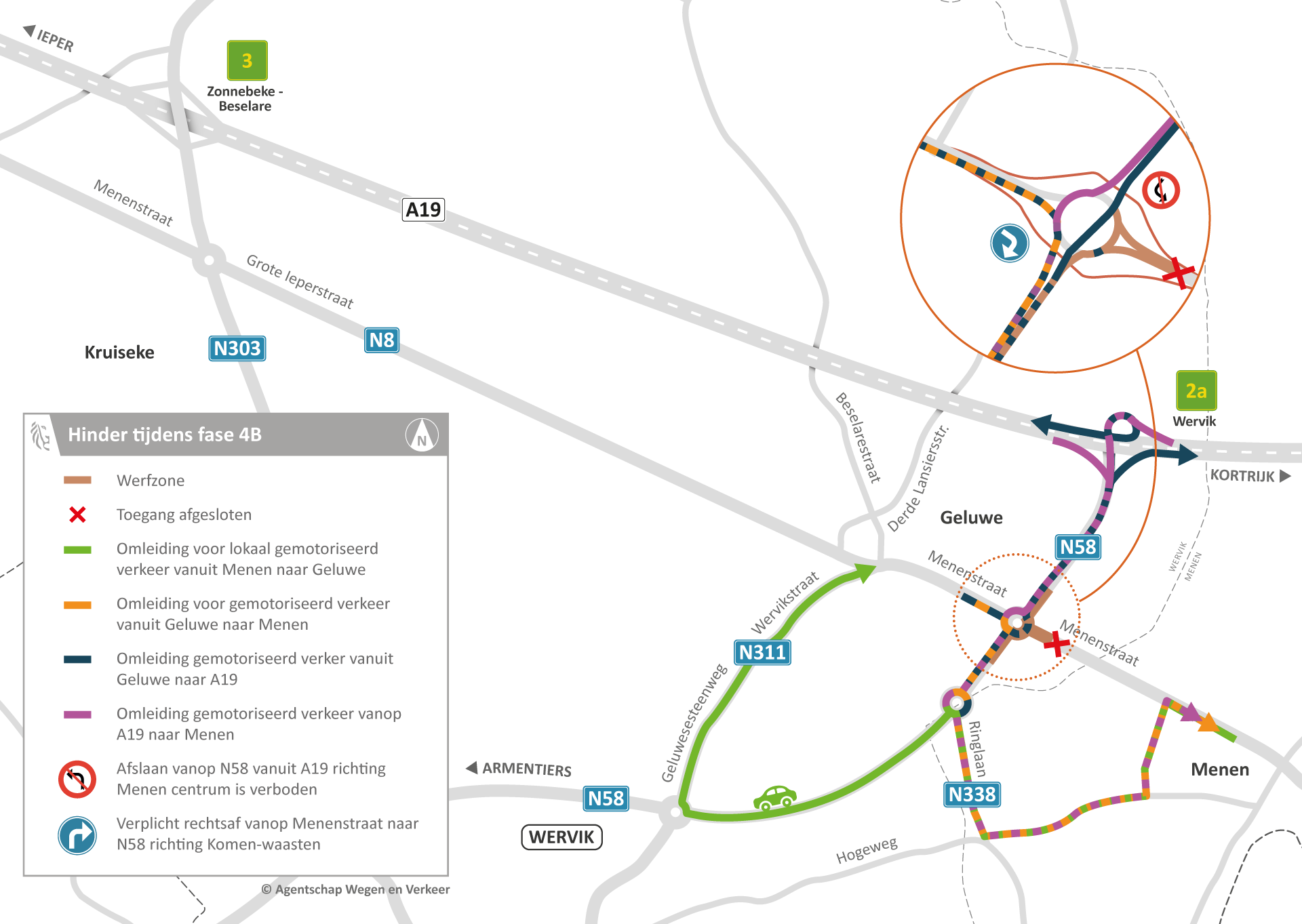 Omleidingskaart fase 4B - N58 Wervik