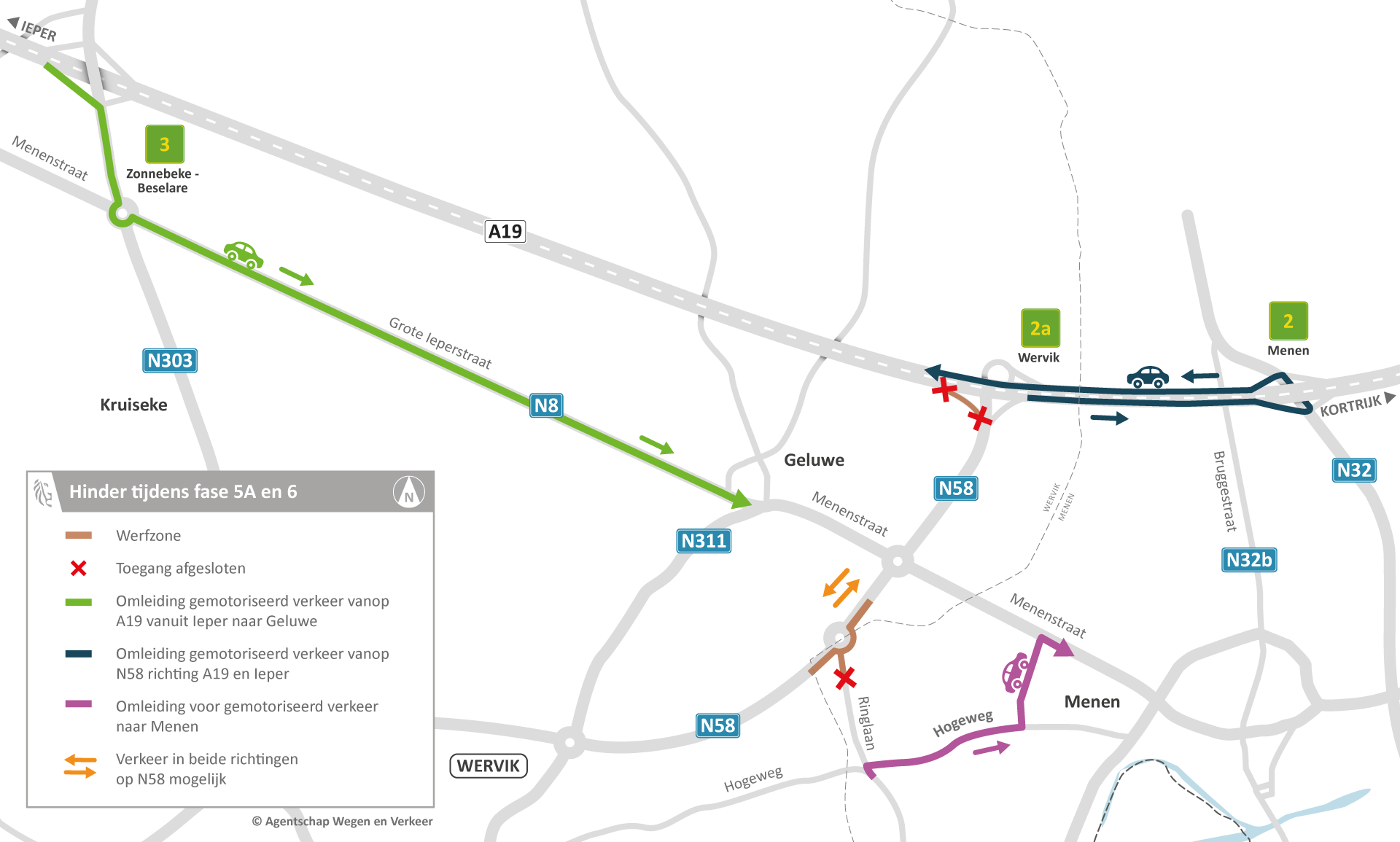 Omleidingskaart fase 5A - N58 Wervik