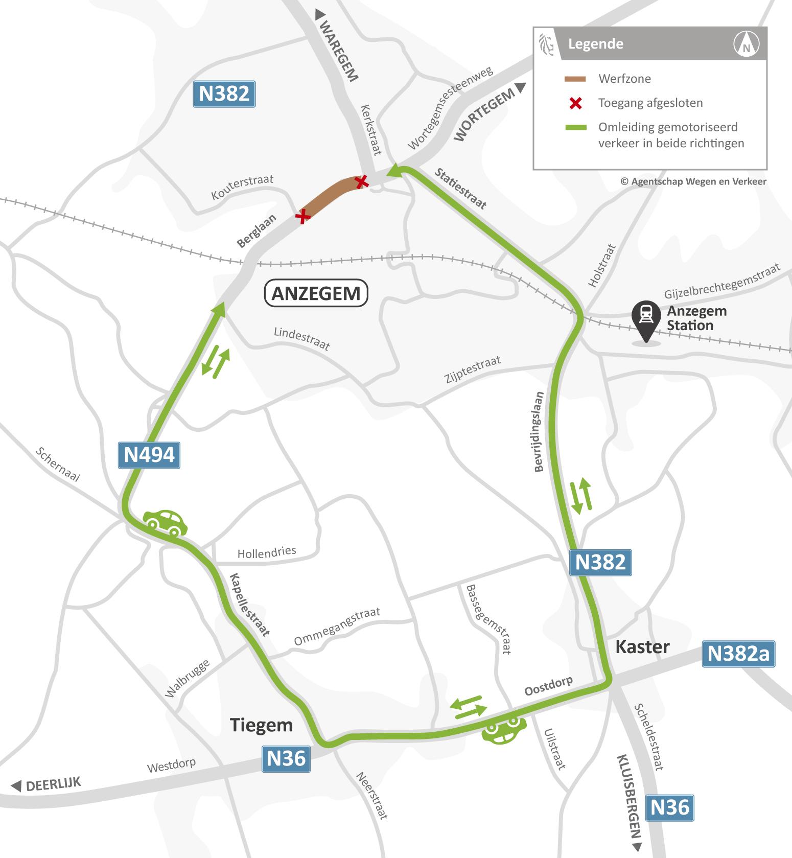 Omleidingskaart N494 Anzegem