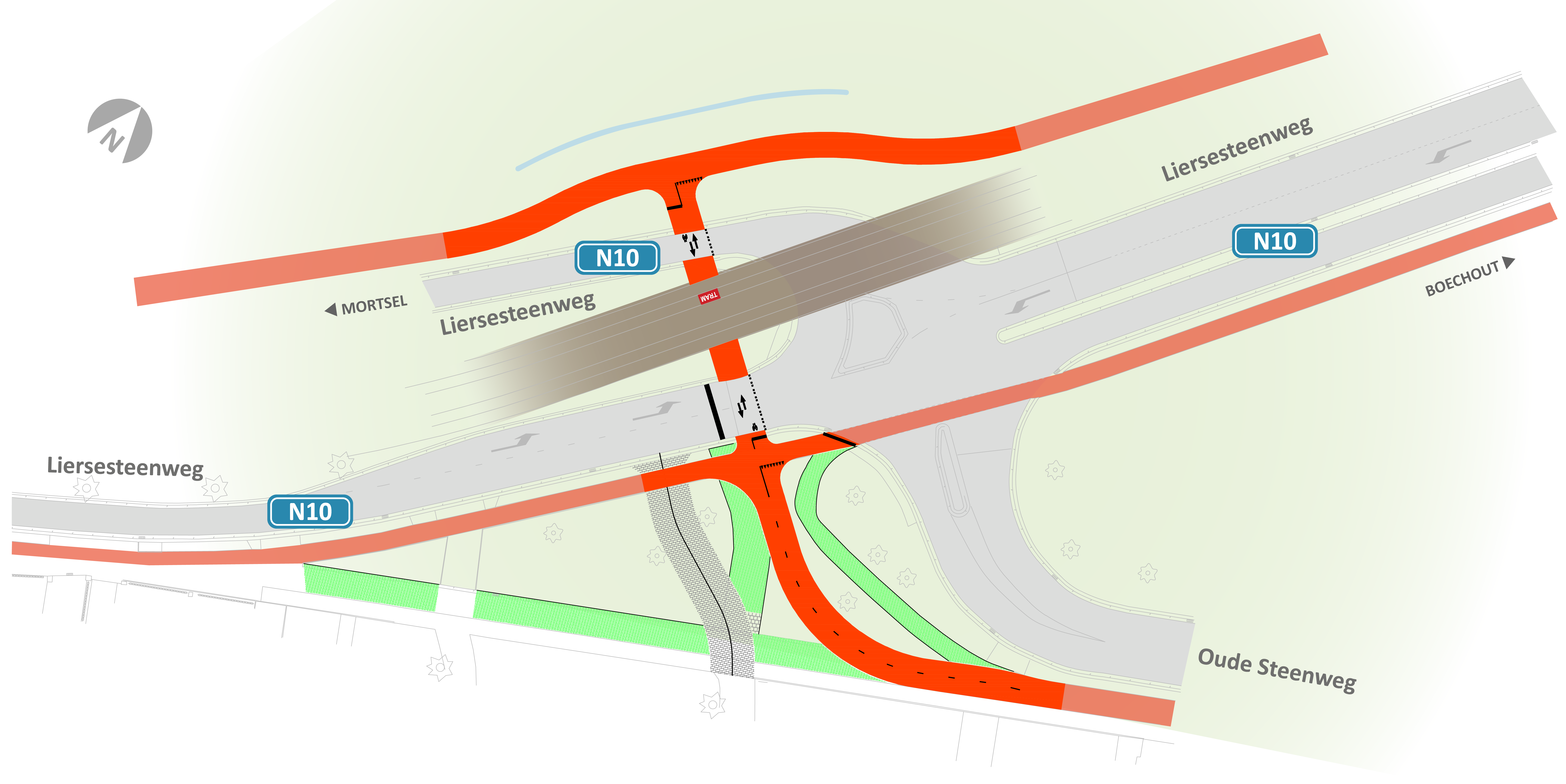 N10 FOP Liersesteenweg x Oude Steenweg Mortsel - Opgeschoond ontwerpplan