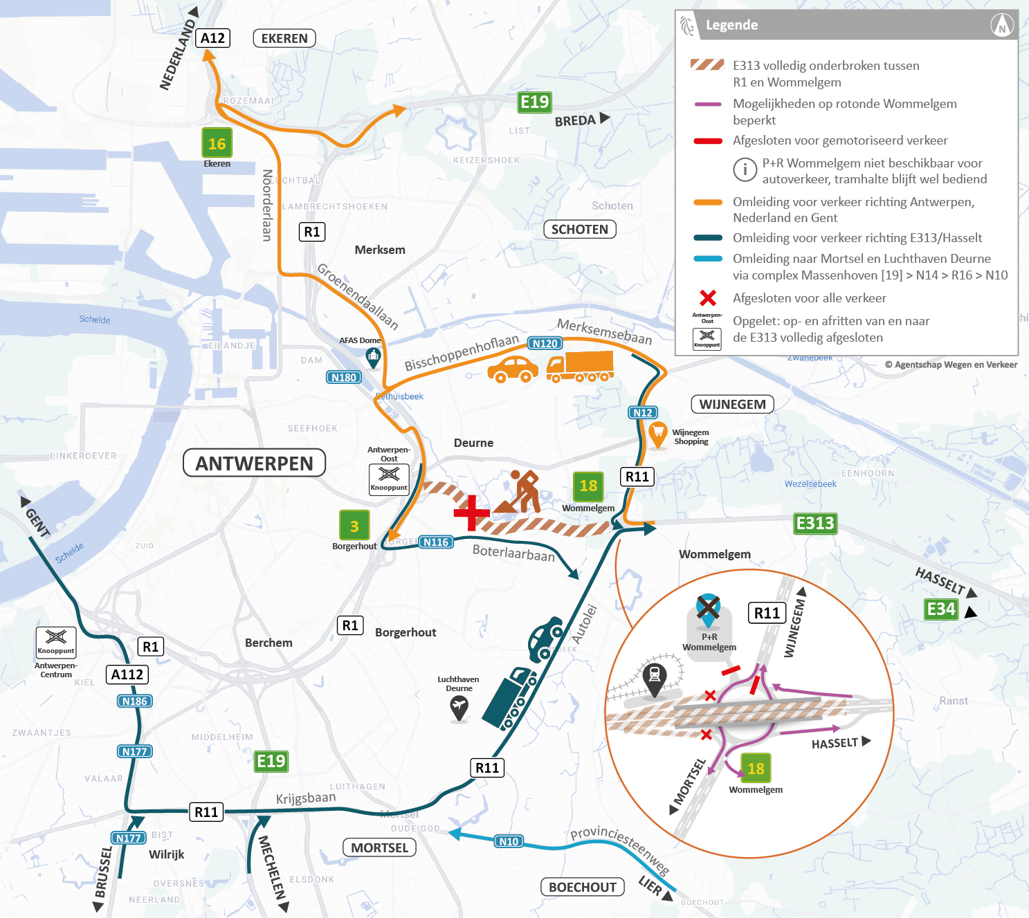 Bruggen E313 Deurne: omleidingen op korte afstand